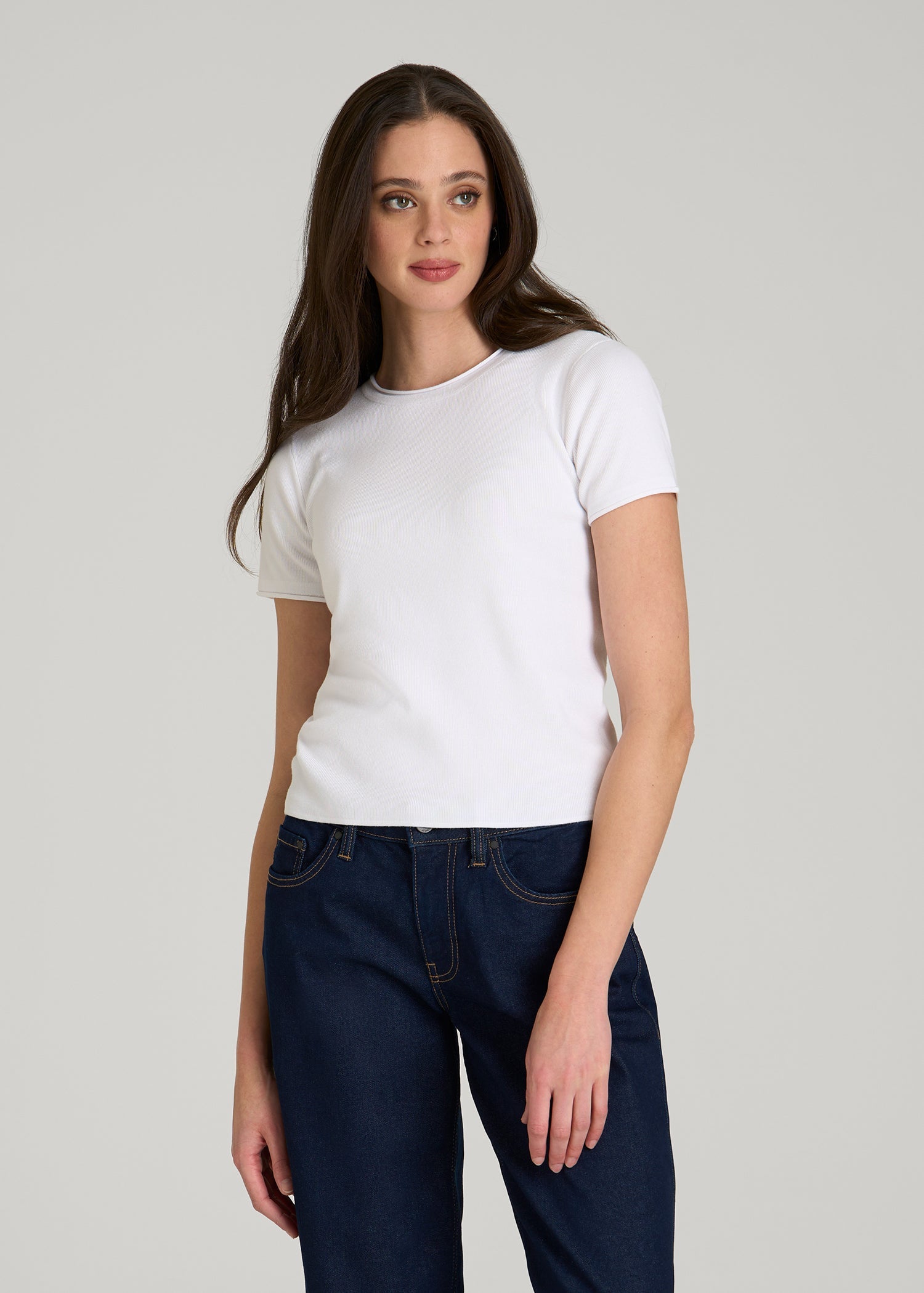 American Tall Online | Cropped Knit Tee for Tall Women in White