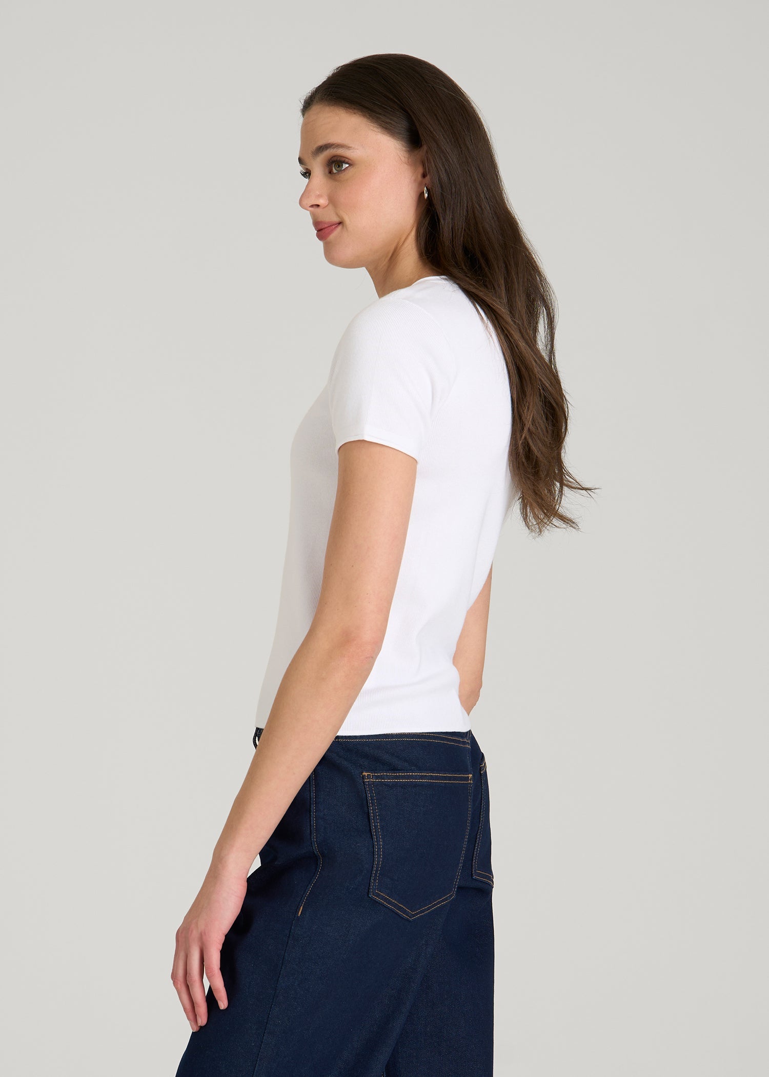 American Tall Online | Cropped Knit Tee for Tall Women in White