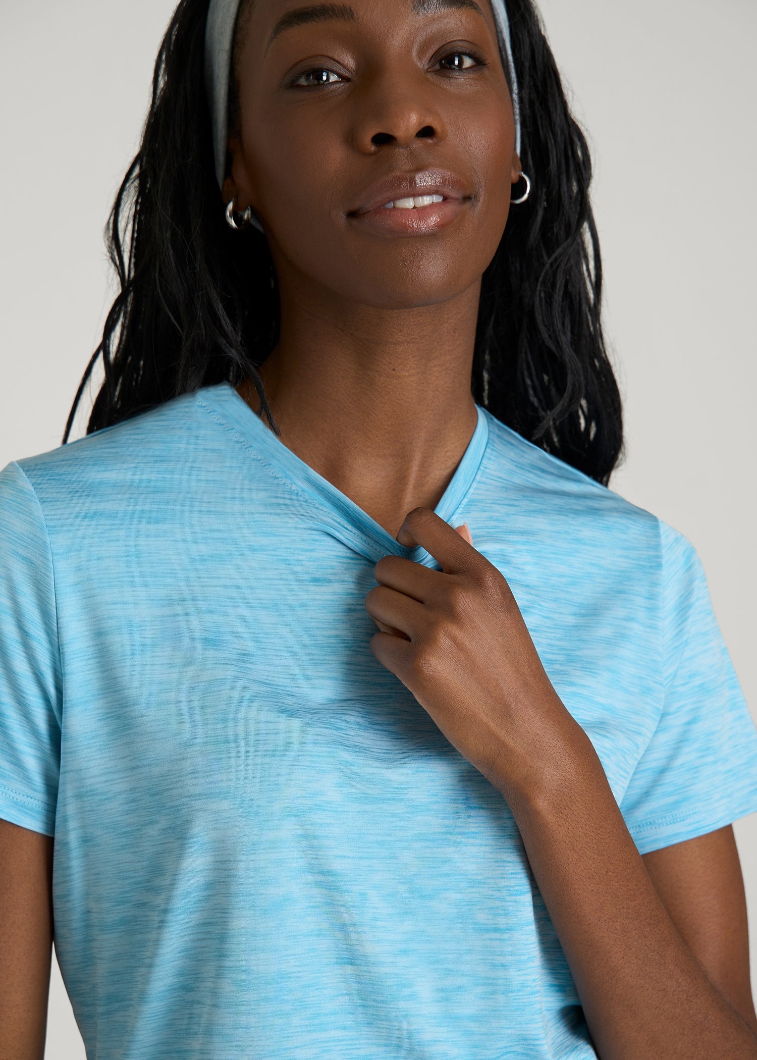 American Tall Sale | Short Sleeve Crewneck Tee for Tall Women in Spring Blue Mix