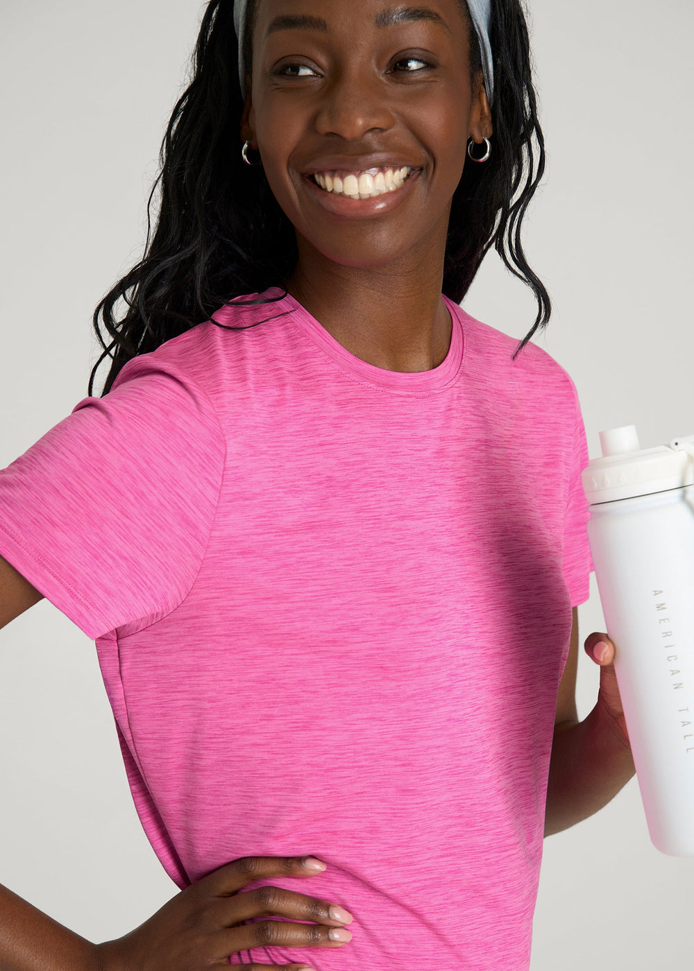 American Tall Outlet | Short Sleeve Crewneck Tee for Tall Women in Magenta Mix