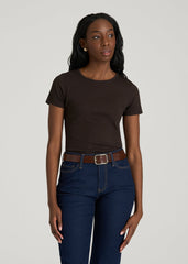 American Tall Online Shop | Short Sleeve Ribbed Crewneck T-Shirt for Tall Women in Espresso