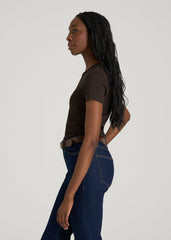 American Tall Online Shop | Short Sleeve Ribbed Crewneck T-Shirt for Tall Women in Espresso