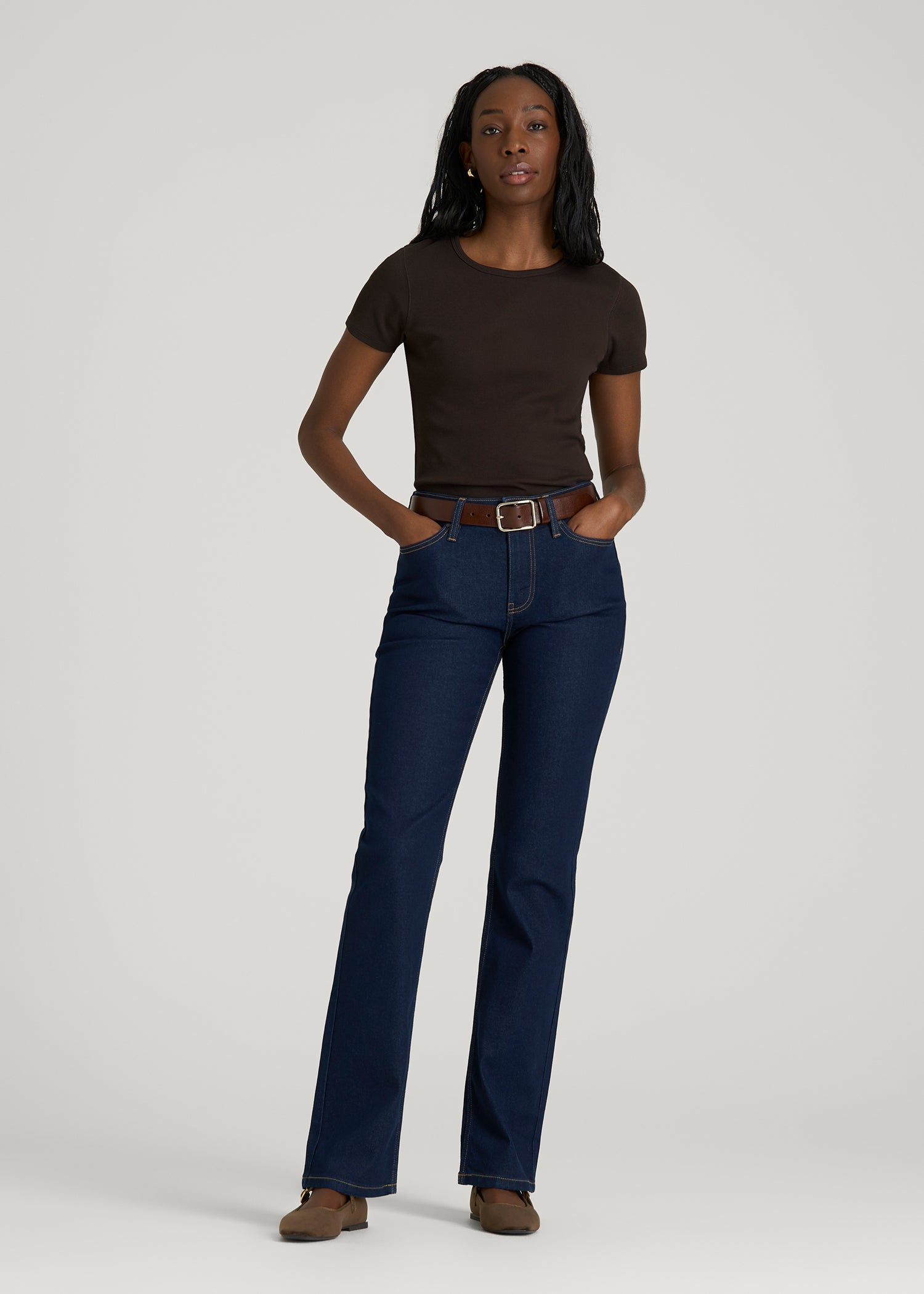 American Tall Online Shop | Short Sleeve Ribbed Crewneck T-Shirt for Tall Women in Espresso