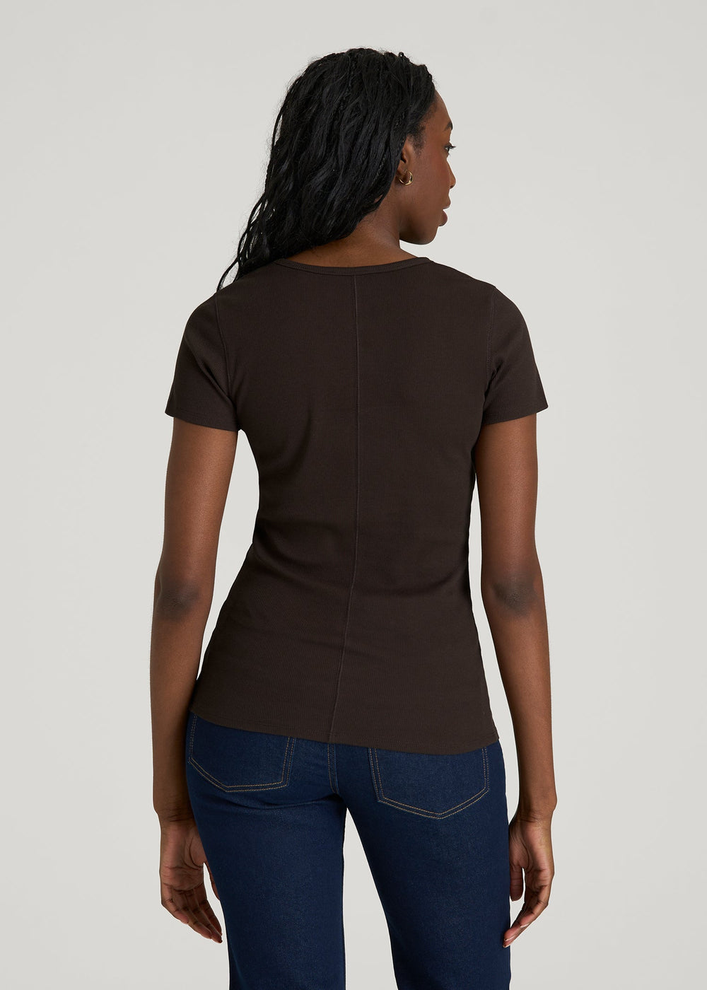 American Tall Online Shop | Short Sleeve Ribbed Crewneck T-Shirt for Tall Women in Espresso