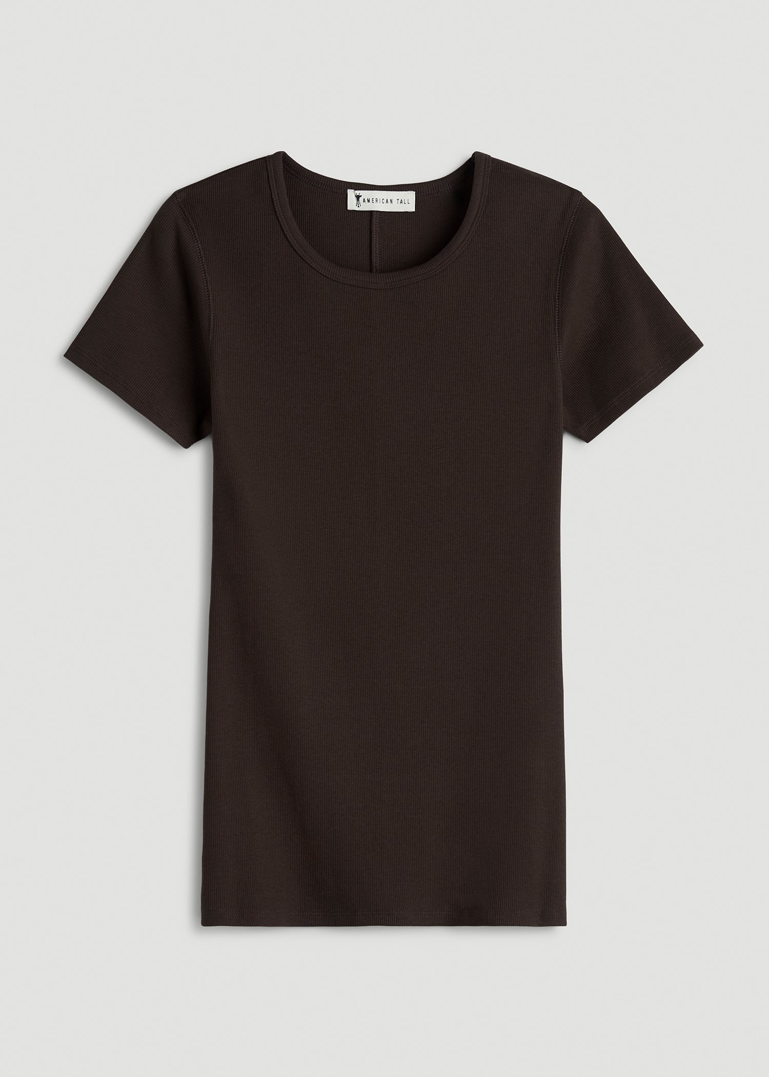American Tall Online Shop | Short Sleeve Ribbed Crewneck T-Shirt for Tall Women in Espresso