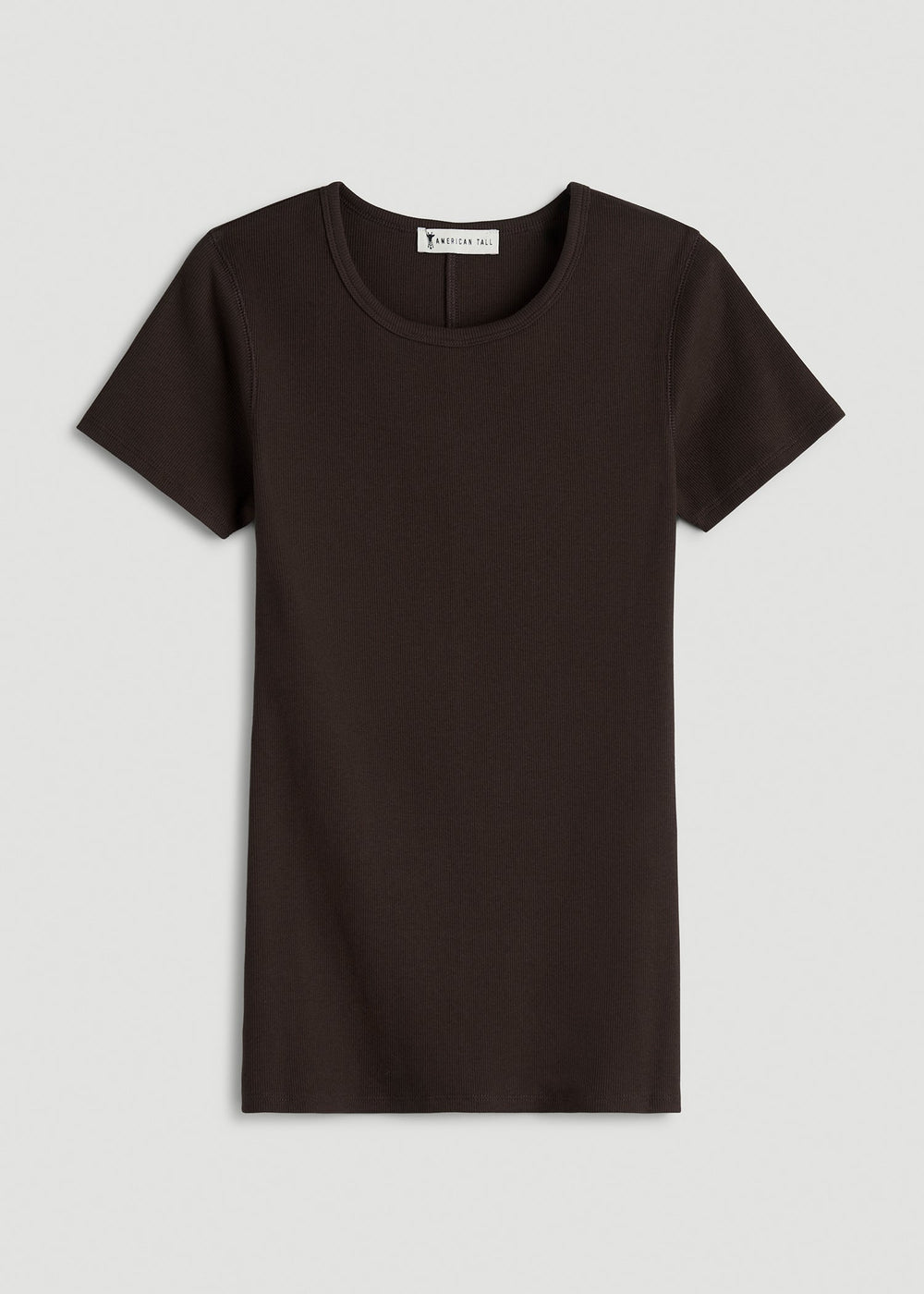 American Tall Online Shop | Short Sleeve Ribbed Crewneck T-Shirt for Tall Women in Espresso
