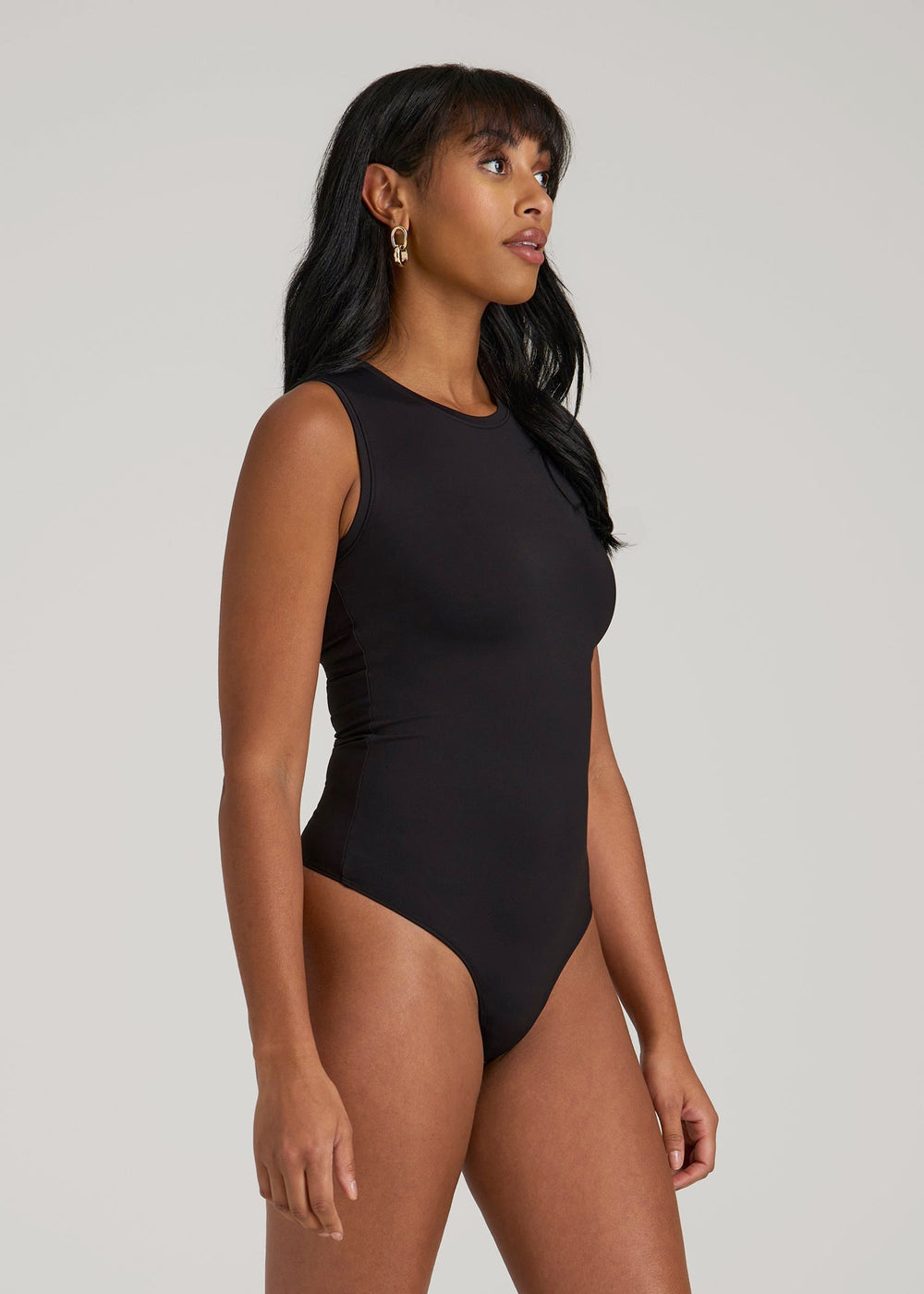 American Tall Discount | Sleeveless Crewneck Bodysuit for Tall Women in Black