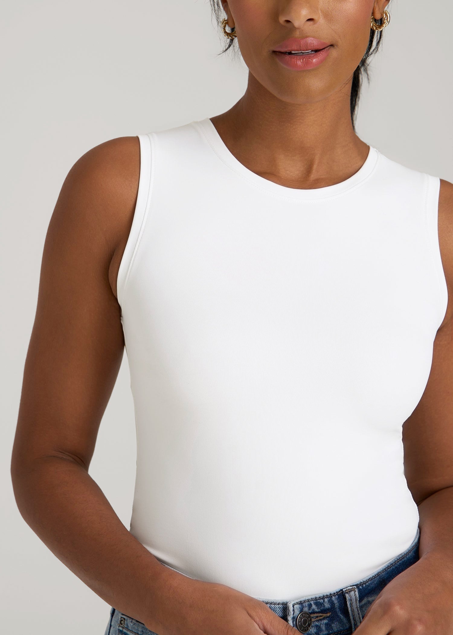 American Tall Online | Sleeveless Crewneck Bodysuit for Tall Women in Bright White