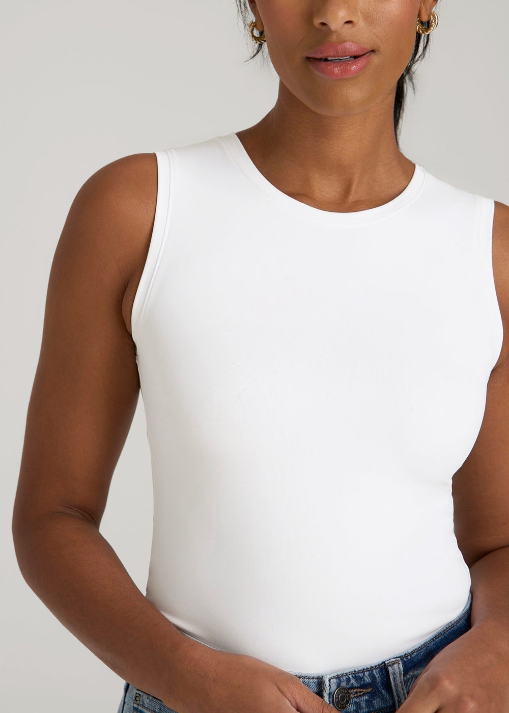 American Tall Online | Sleeveless Crewneck Bodysuit for Tall Women in Bright White