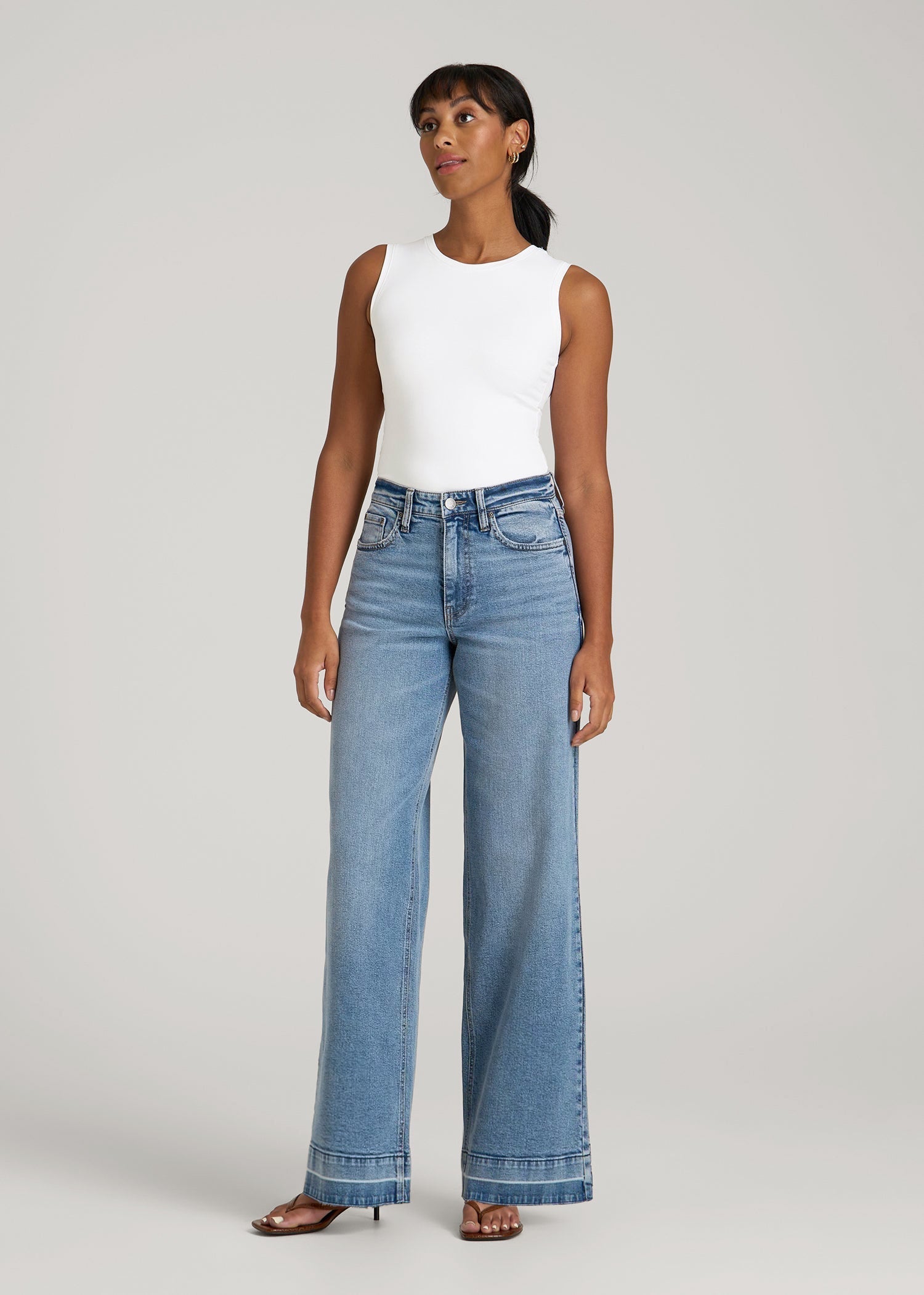 American Tall Online | Sleeveless Crewneck Bodysuit for Tall Women in Bright White