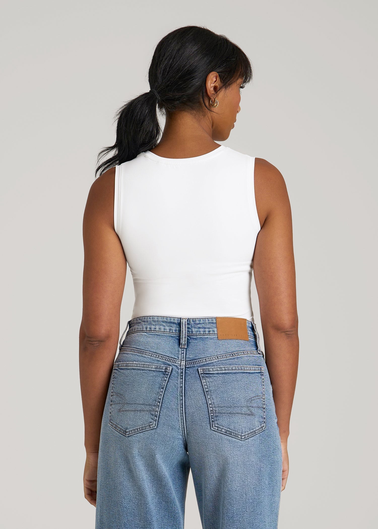 American Tall Online | Sleeveless Crewneck Bodysuit for Tall Women in Bright White