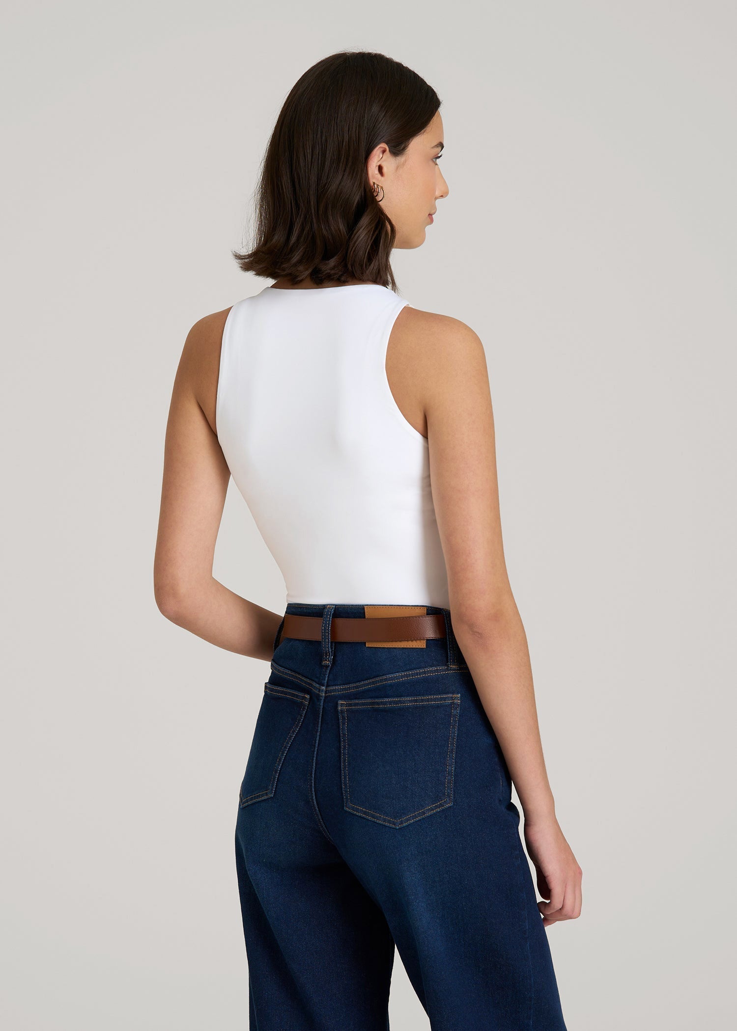 American Tall Sale | High Crewneck Sleeveless Bodysuit for Tall Women in Bright White