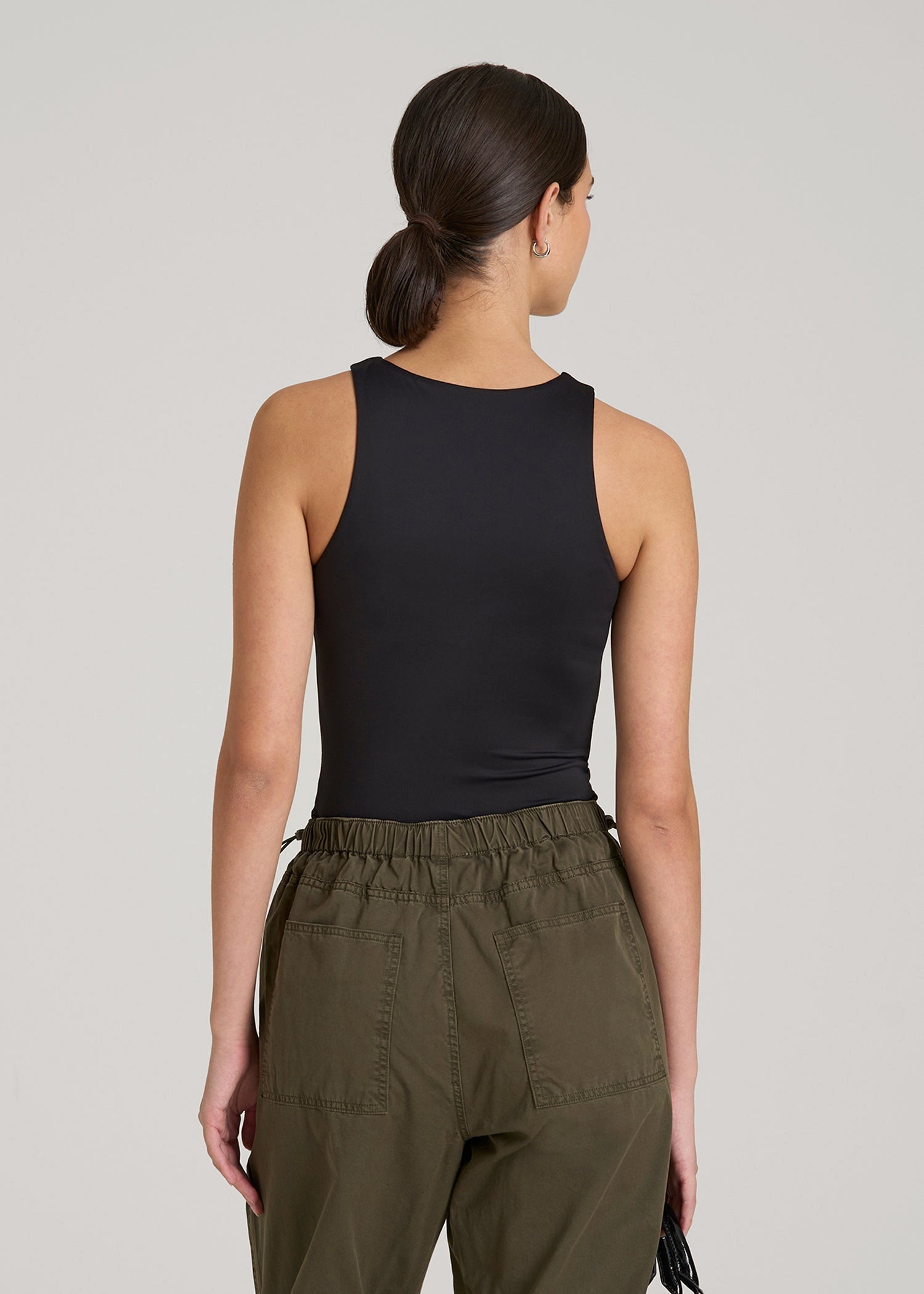 American Tall Outlet | High Crewneck Sleeveless Bodysuit for Tall Women in Black