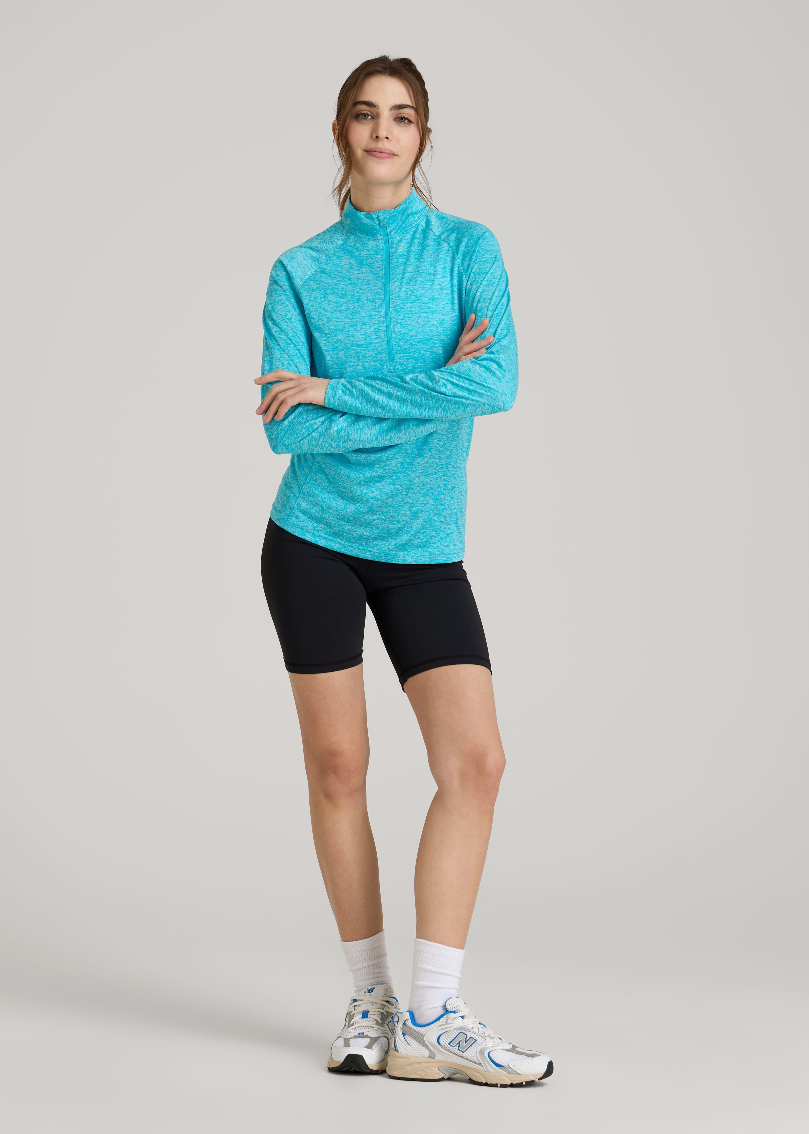 American Tall For Sale | Long Sleeve Active Half-Zip Pullover Jacket for Tall Women in Scuba Blue Mix