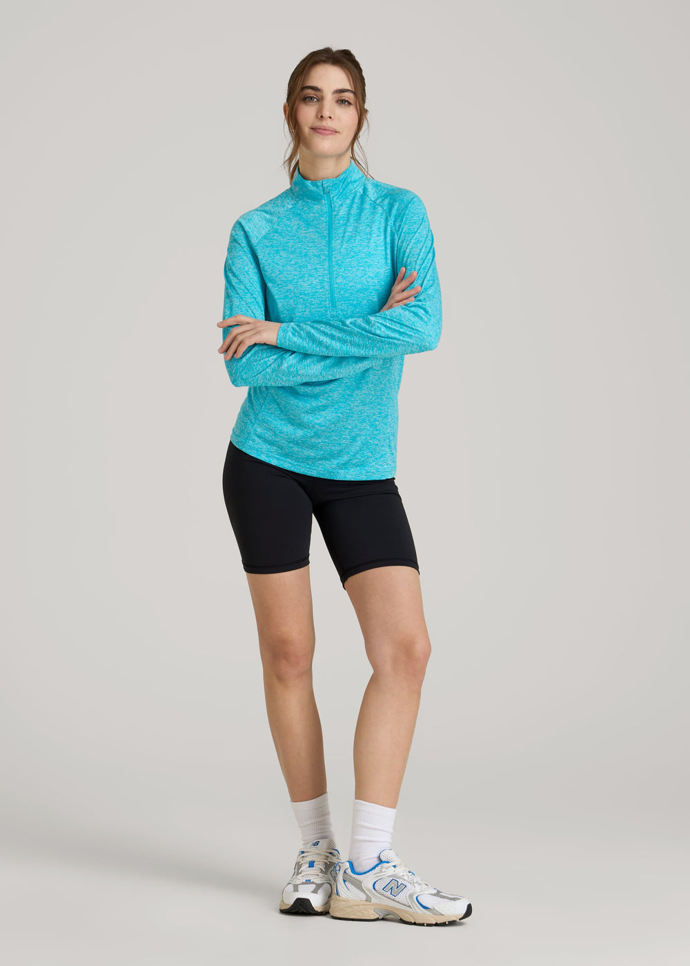 American Tall For Sale | Long Sleeve Active Half-Zip Pullover Jacket for Tall Women in Scuba Blue Mix