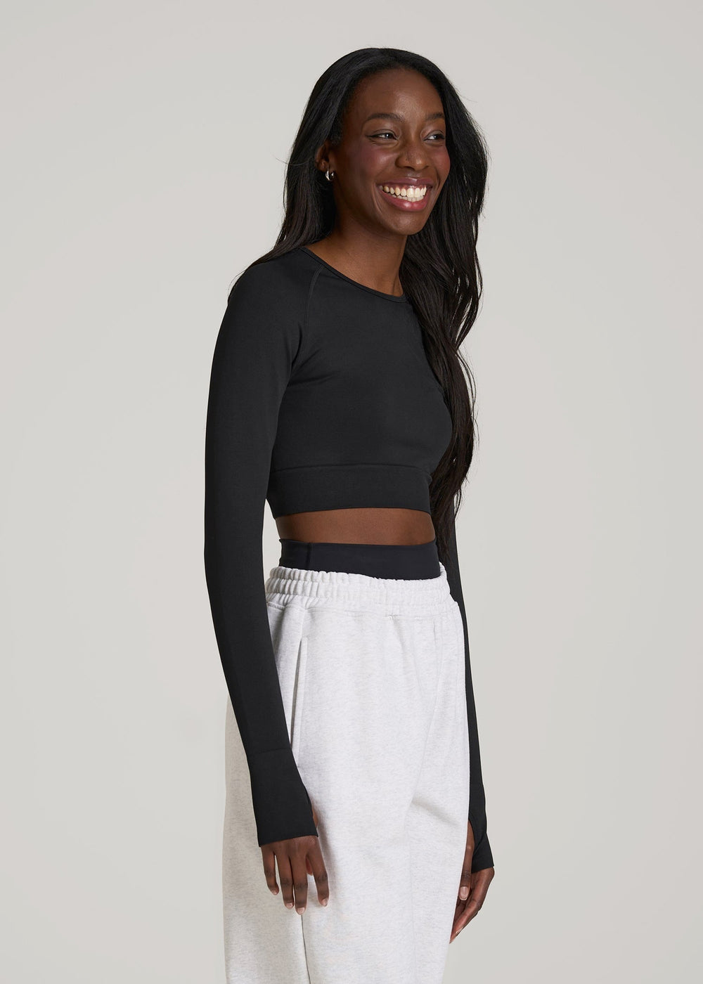 American Tall Online Shop | Compression Long Sleeve Cropped Training Top for Tall Women in Black