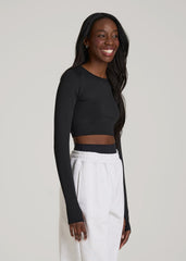 American Tall Online Shop | Compression Long Sleeve Cropped Training Top for Tall Women in Black