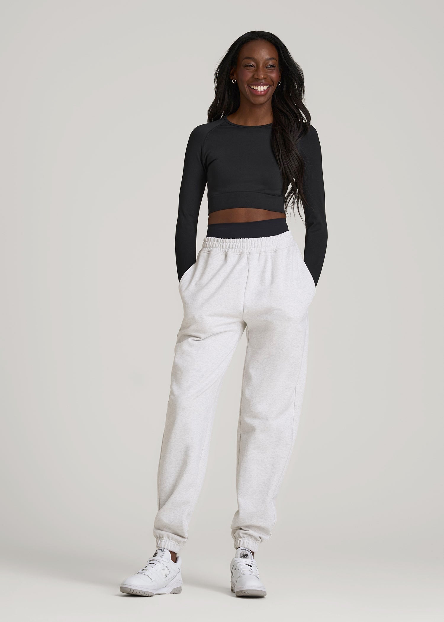 American Tall Online Shop | Compression Long Sleeve Cropped Training Top for Tall Women in Black