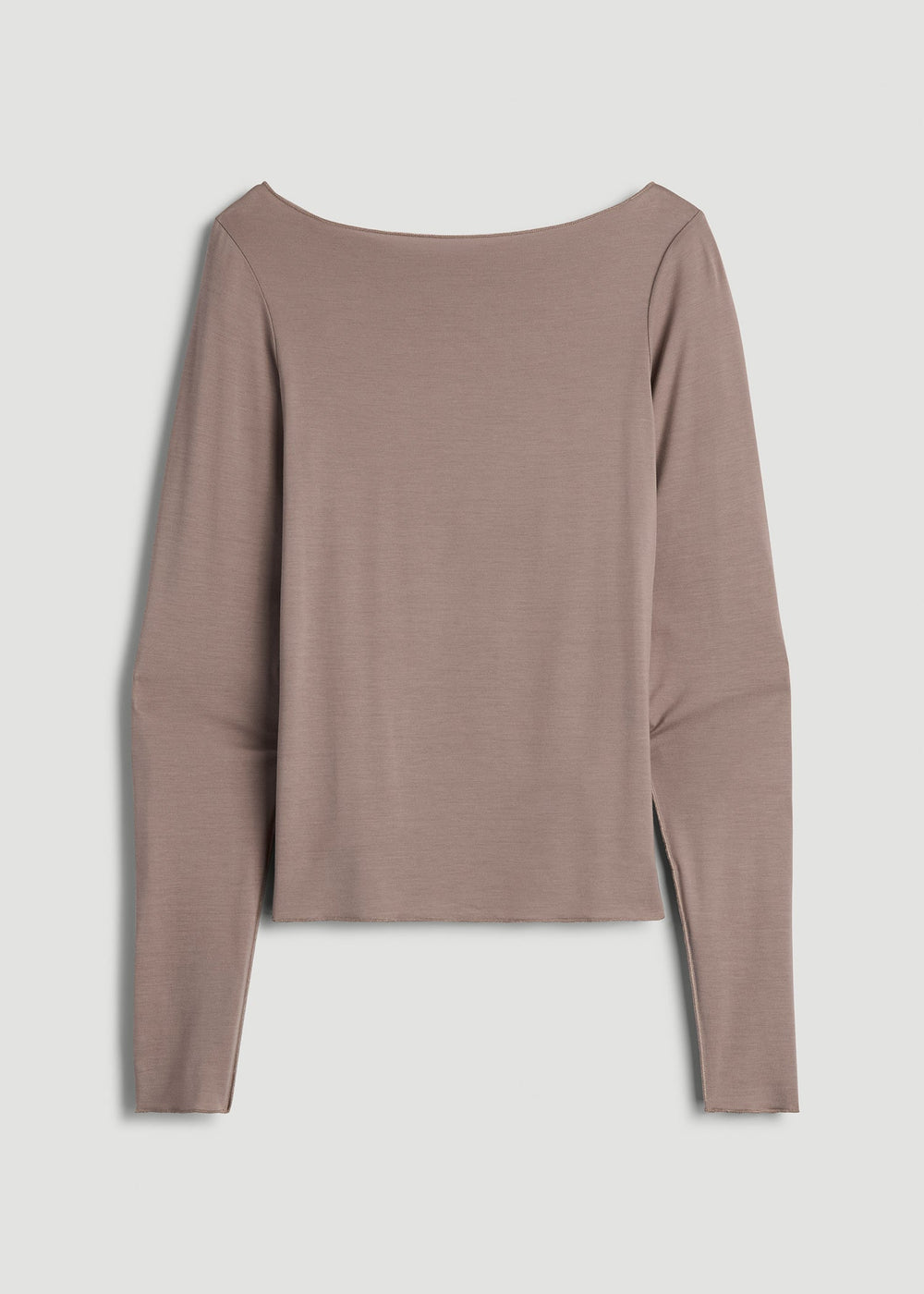 American Tall Discount | Boatneck Long Sleeve Exposed Seam Top for Tall Women in Dark Sand