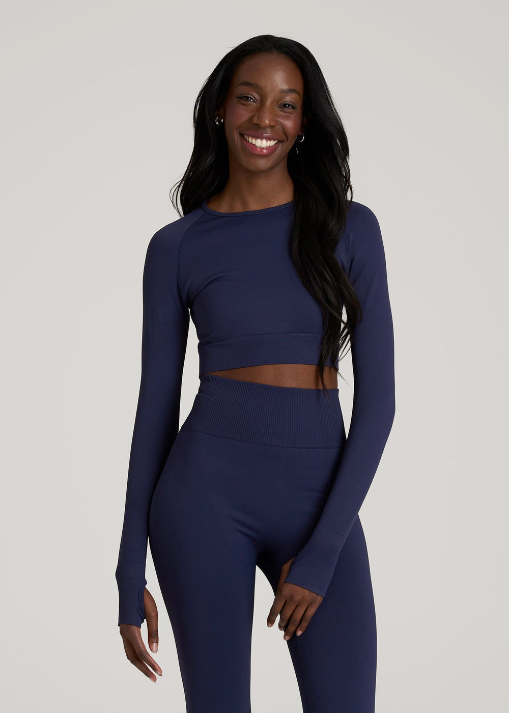 American Tall Online | Compression Long Sleeve Cropped Training Top for Tall Women in Regal Blue