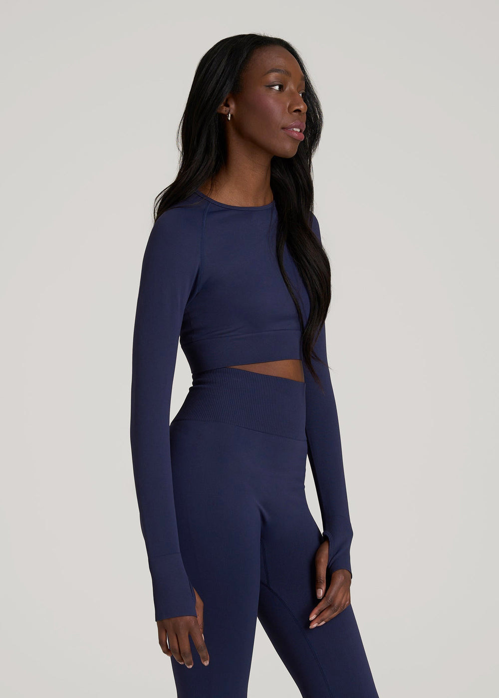 American Tall Online | Compression Long Sleeve Cropped Training Top for Tall Women in Regal Blue