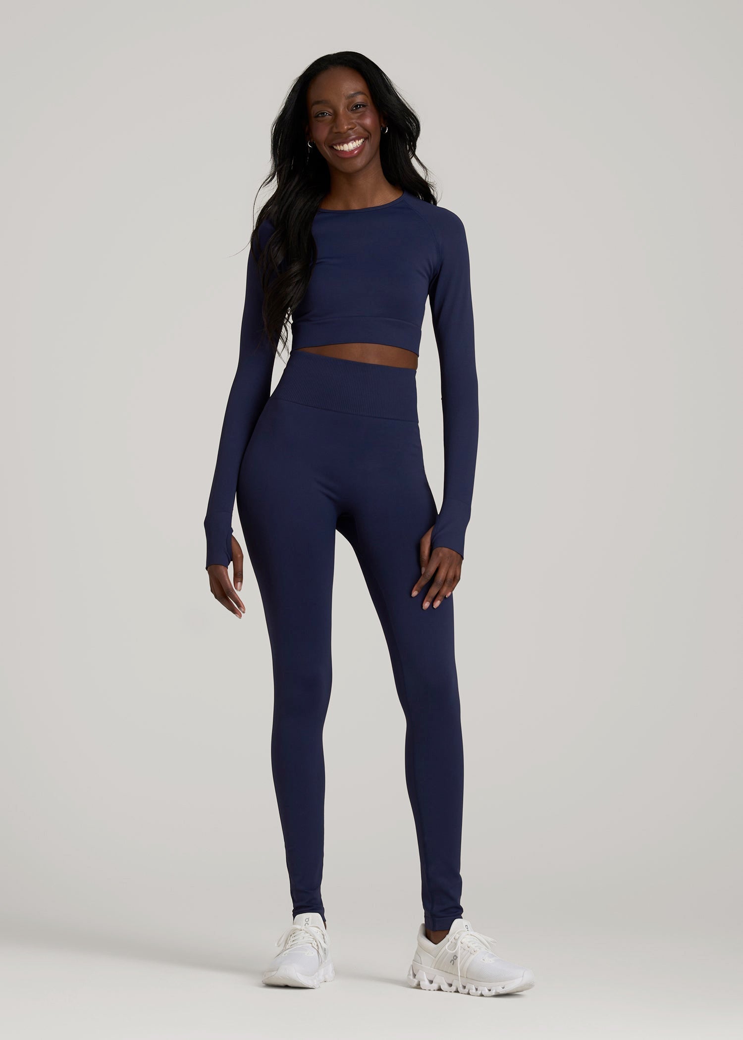 American Tall Online | Compression Long Sleeve Cropped Training Top for Tall Women in Regal Blue