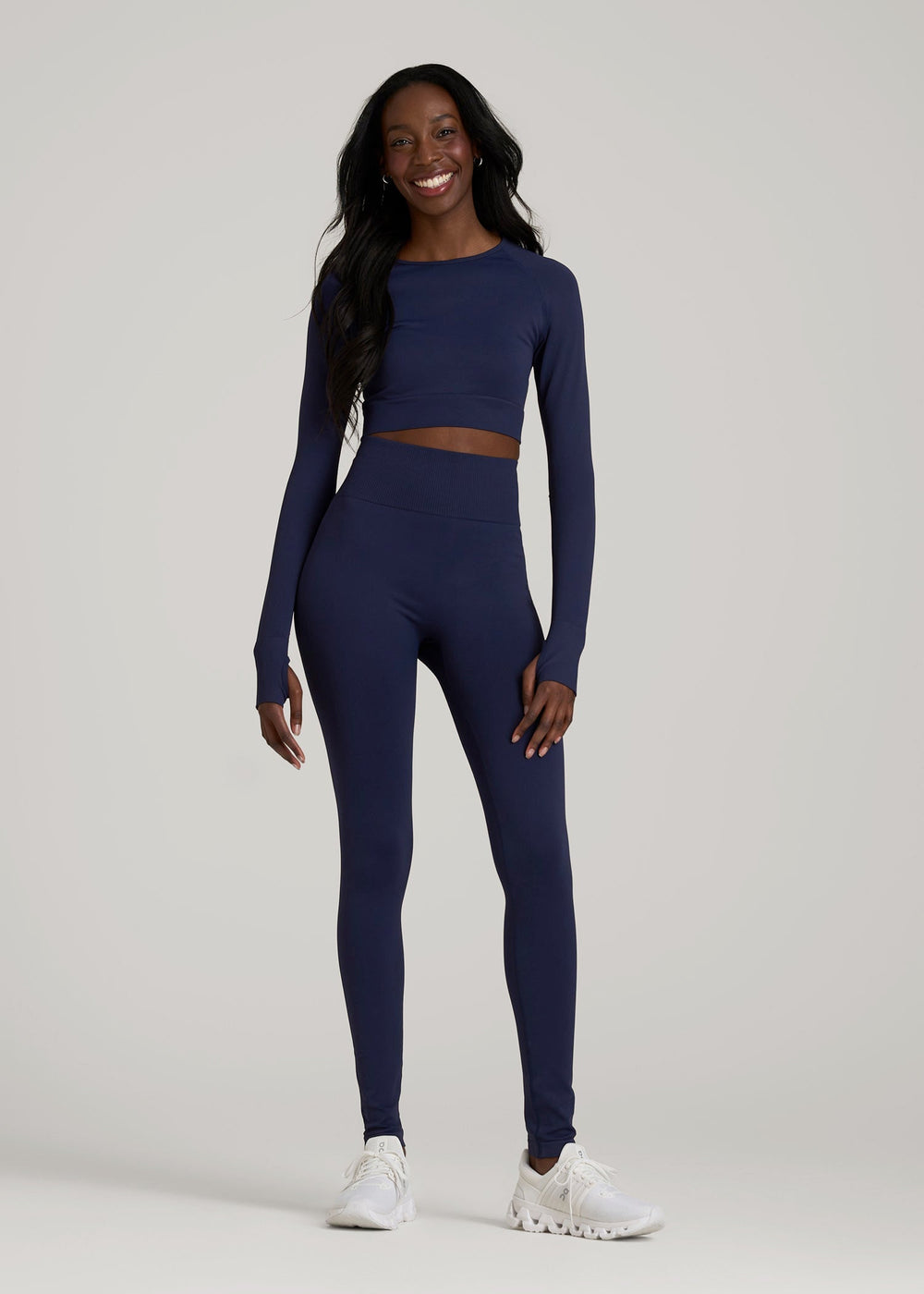 American Tall Online | Compression Long Sleeve Cropped Training Top for Tall Women in Regal Blue