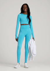 American Tall Sale | Compression Long Sleeve Cropped Training Top for Tall Women in Scuba Blue Mix
