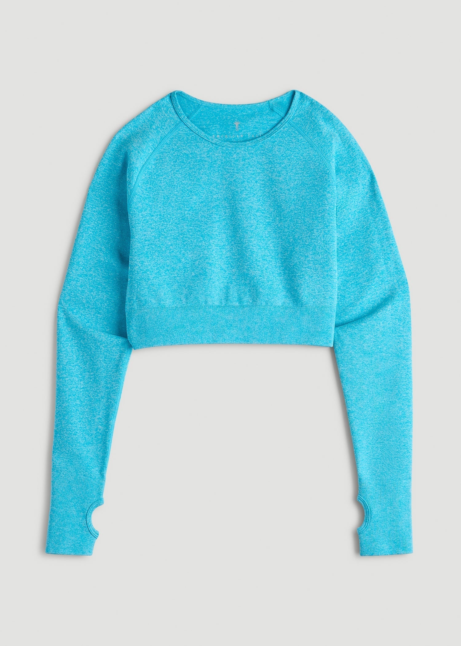 American Tall Sale | Compression Long Sleeve Cropped Training Top for Tall Women in Scuba Blue Mix
