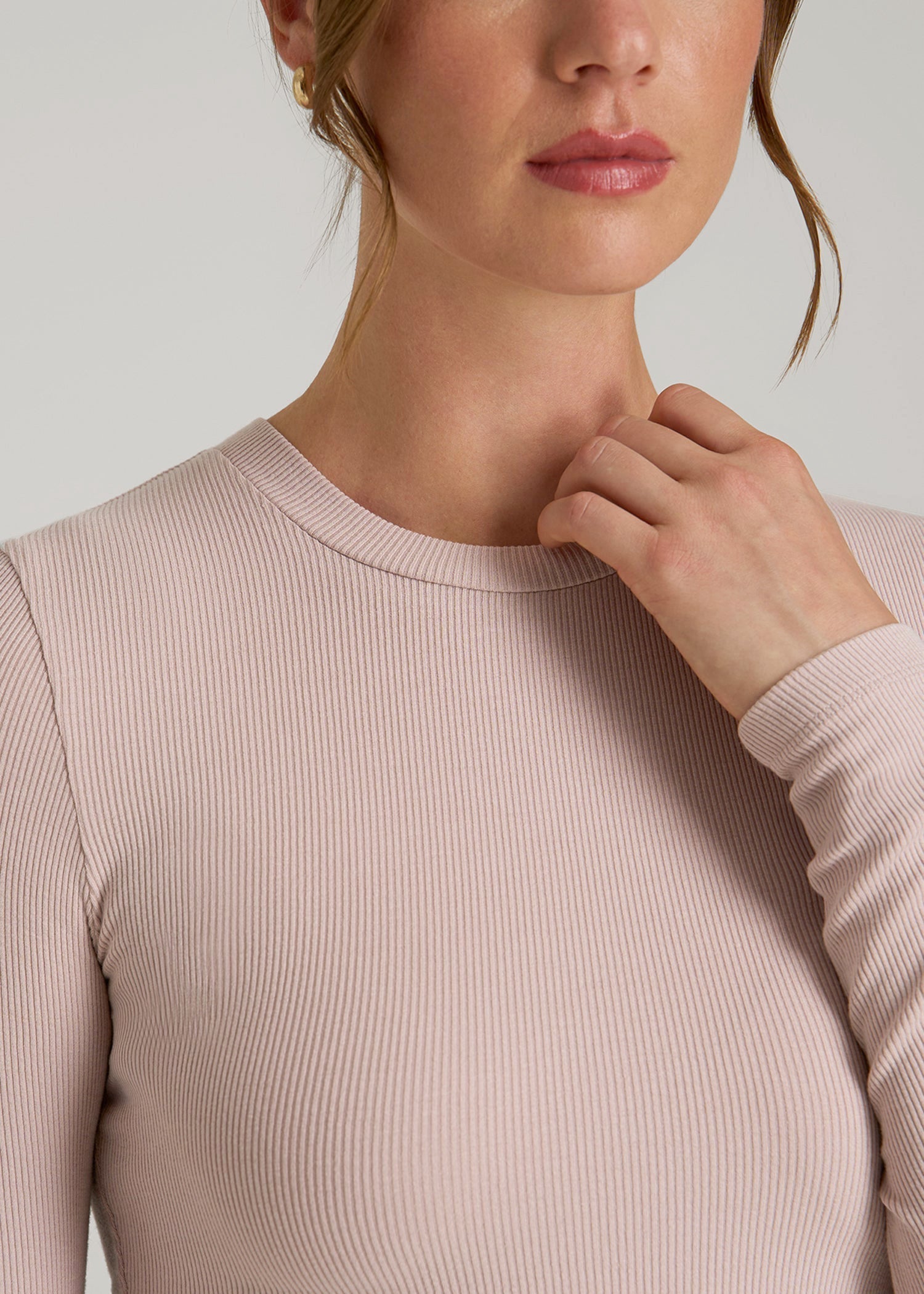 American Tall Outlet | FITTED Ribbed Long Sleeve Tee for Tall Women in Desert Rose