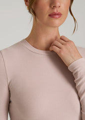 American Tall Outlet | FITTED Ribbed Long Sleeve Tee for Tall Women in Desert Rose