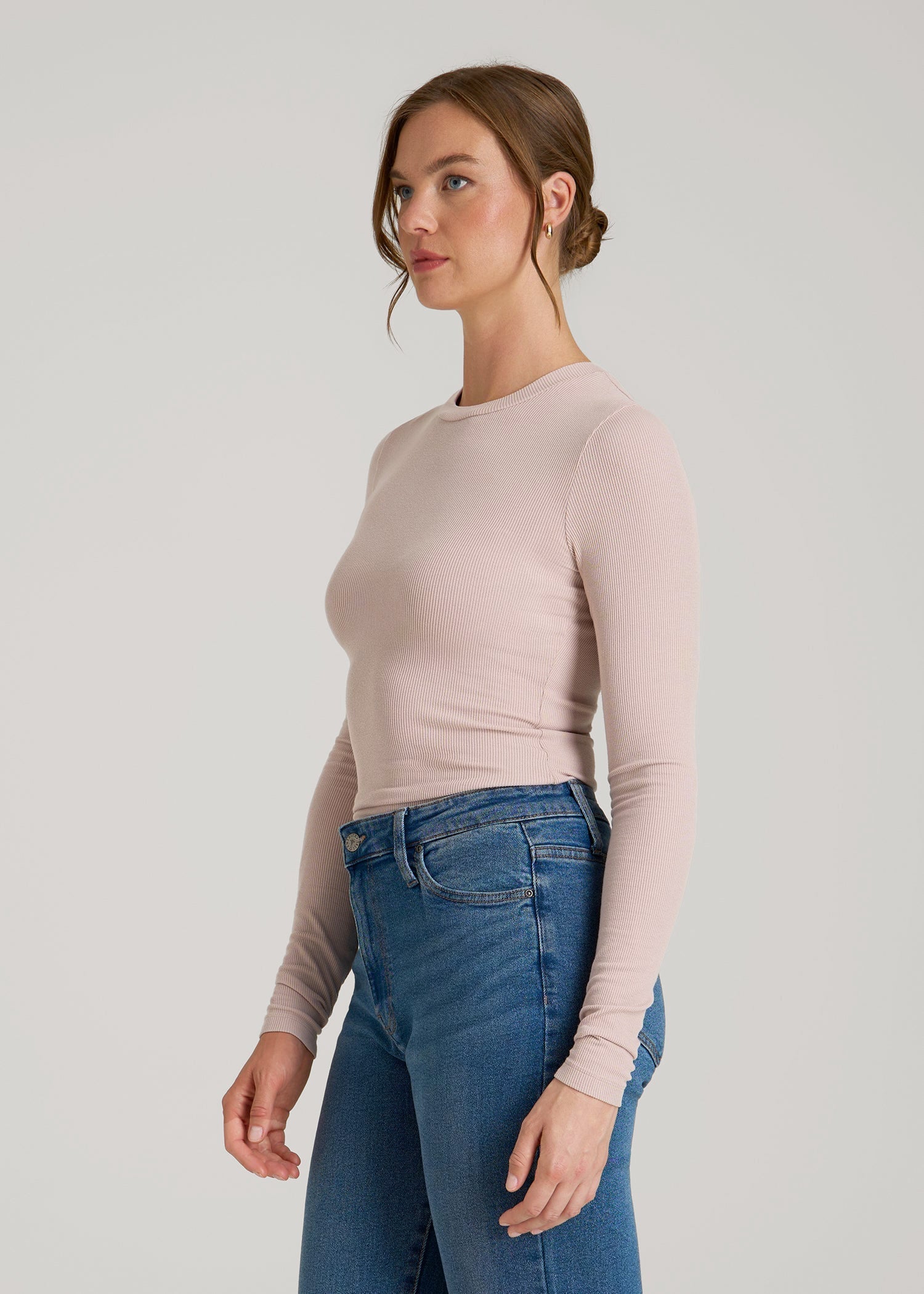 American Tall Outlet | FITTED Ribbed Long Sleeve Tee for Tall Women in Desert Rose