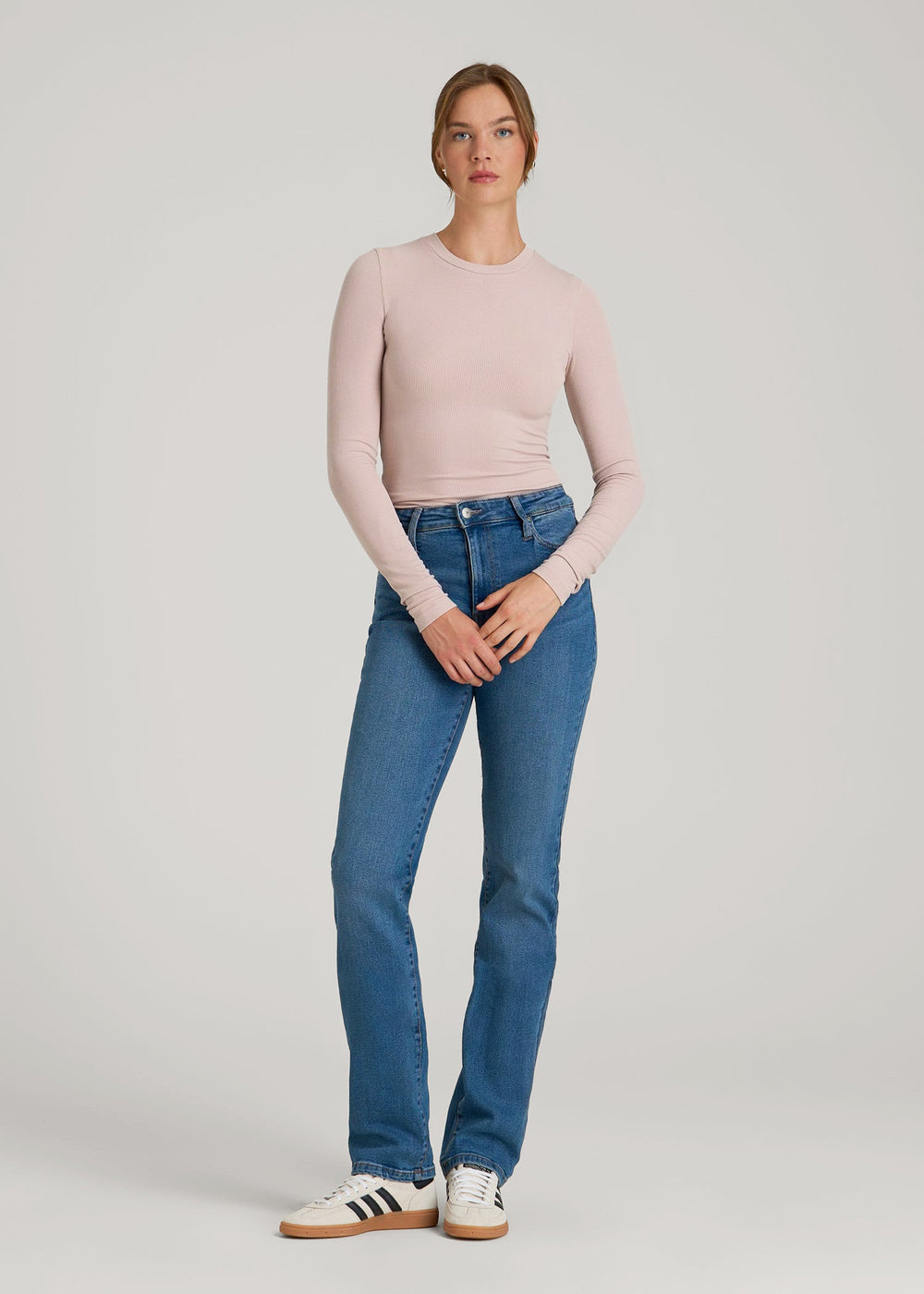 American Tall Outlet | FITTED Ribbed Long Sleeve Tee for Tall Women in Desert Rose