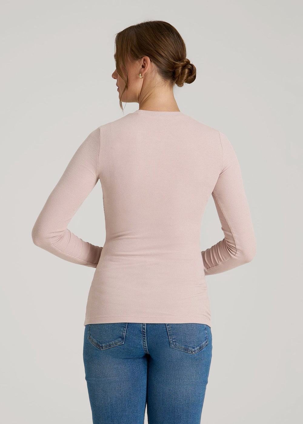 American Tall Outlet | FITTED Ribbed Long Sleeve Tee for Tall Women in Desert Rose
