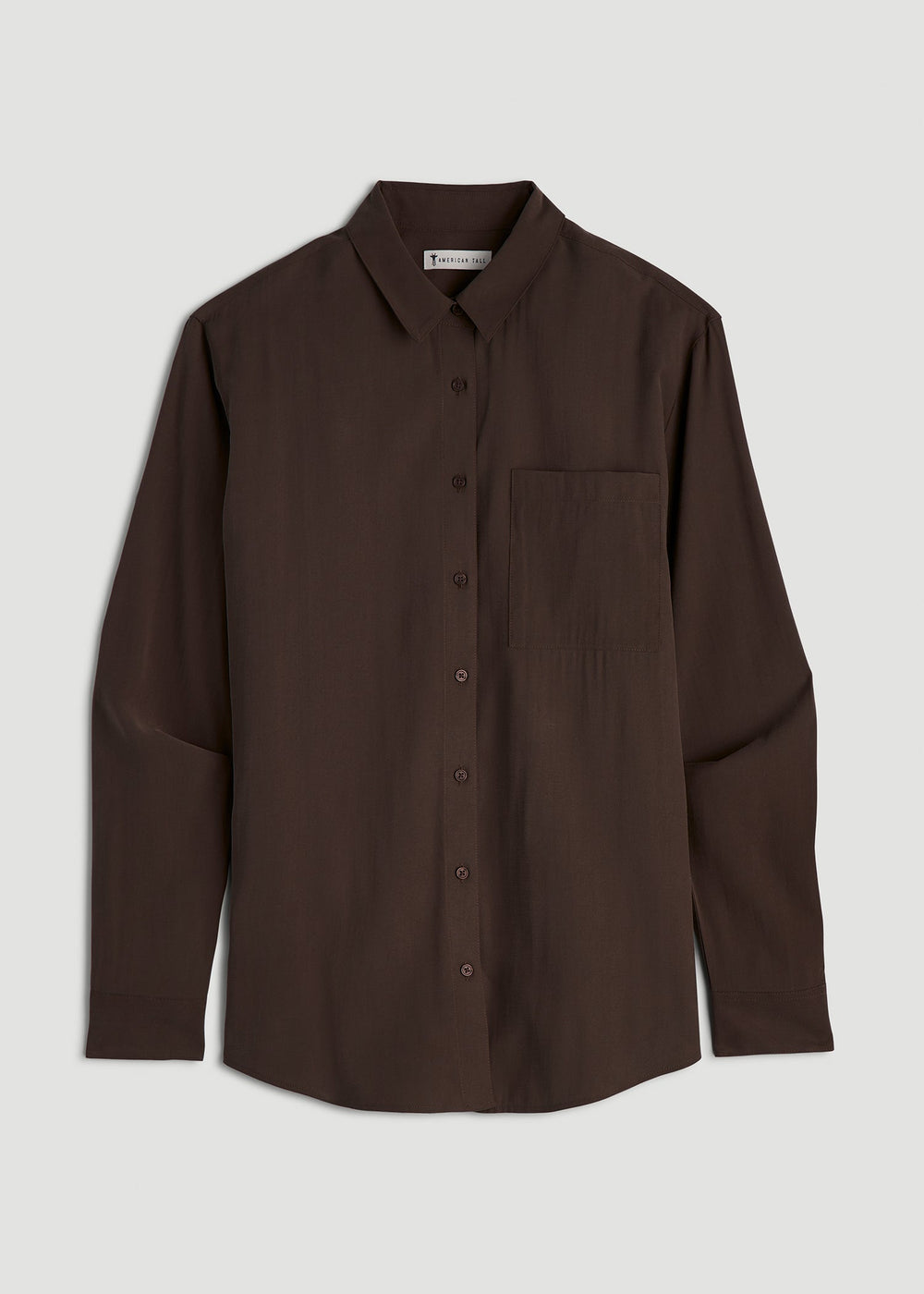 American Tall Discount | Relaxed Button-Up Single-Pocket Blouse for Tall Women in Espresso