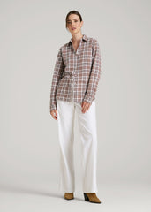 American Tall Online | Flannel Button-Up Shirt for Tall Women in Woodsmoke with Black