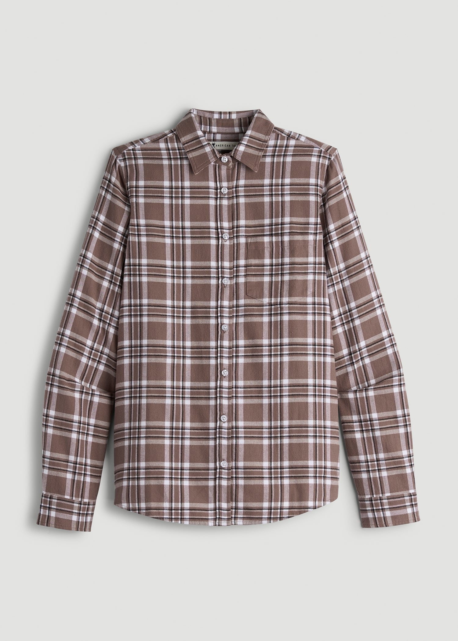 American Tall Online | Flannel Button-Up Shirt for Tall Women in Woodsmoke with Black