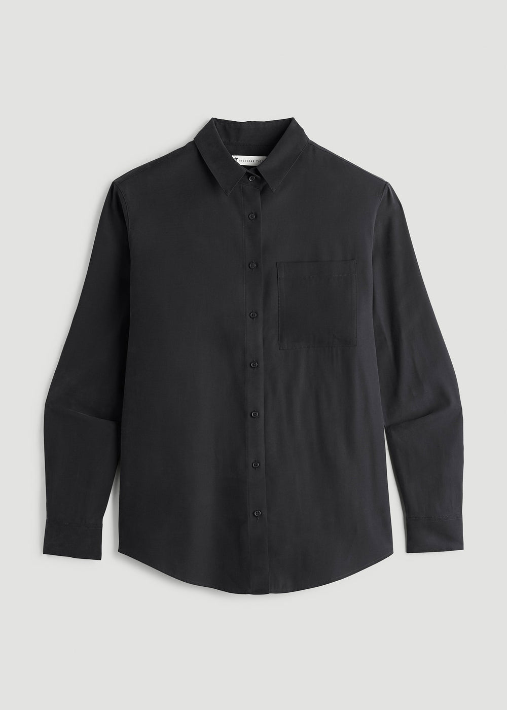 American Tall Sale | Relaxed Button-Up Single-Pocket Blouse for Tall Women in Vintage Black