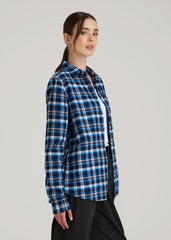 American Tall Outlet | Flannel Button-Up Shirt for Tall Women in True Navy with Cobalt