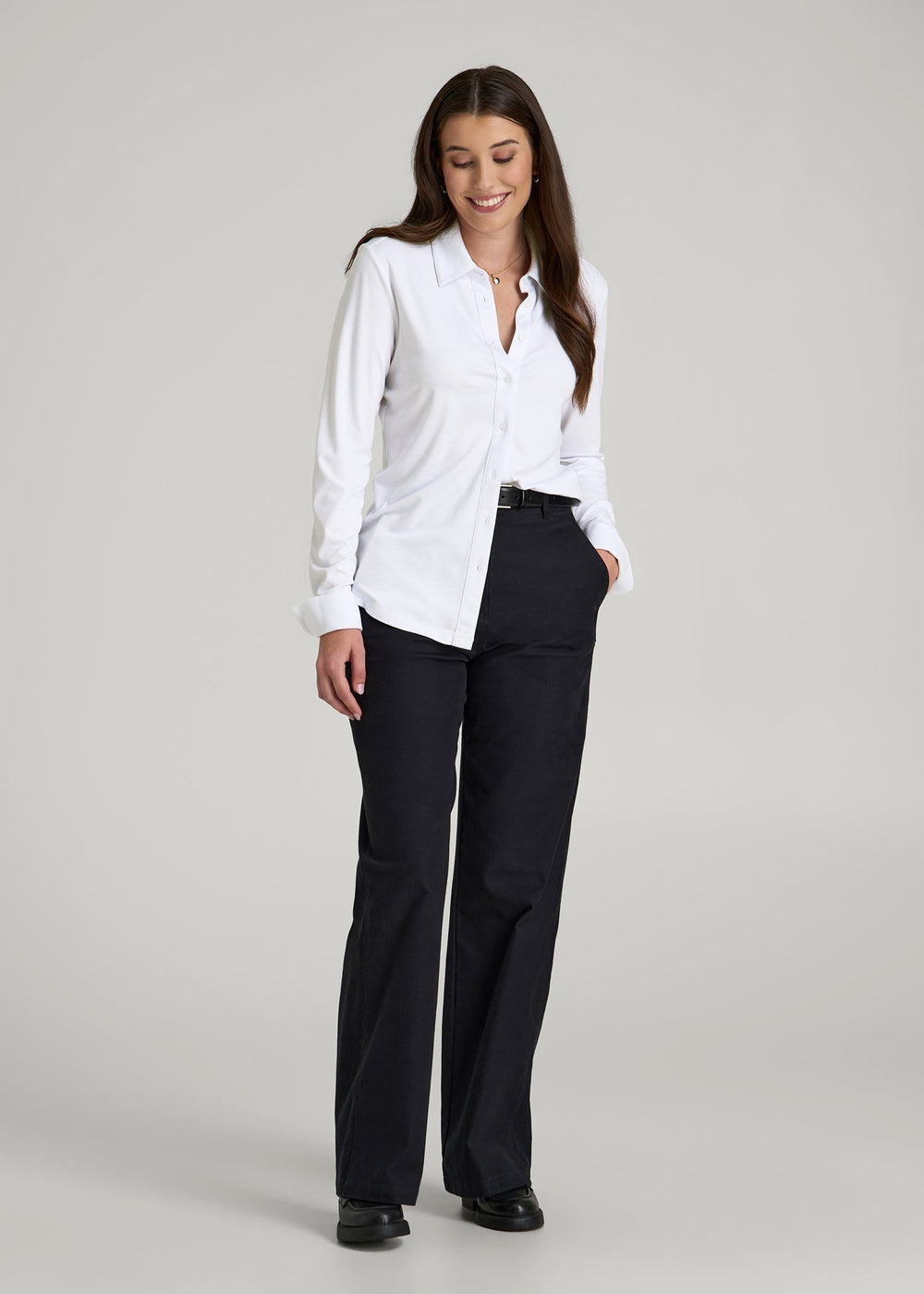 American Tall For Sale | Slub Knit Button-Up Shirt for Tall Women in Bright White