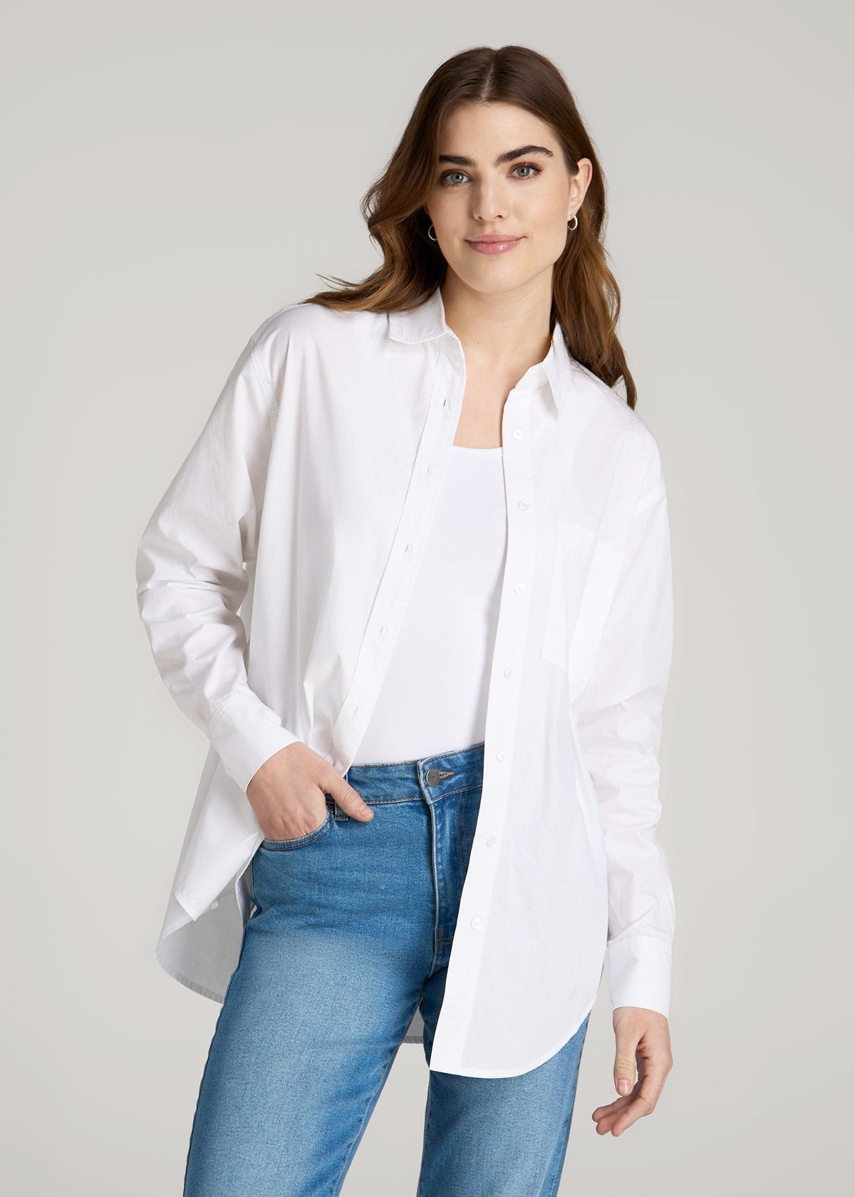 American Tall Online Shop | Relaxed Poplin Button Up Shirt for Tall Women in Bright White