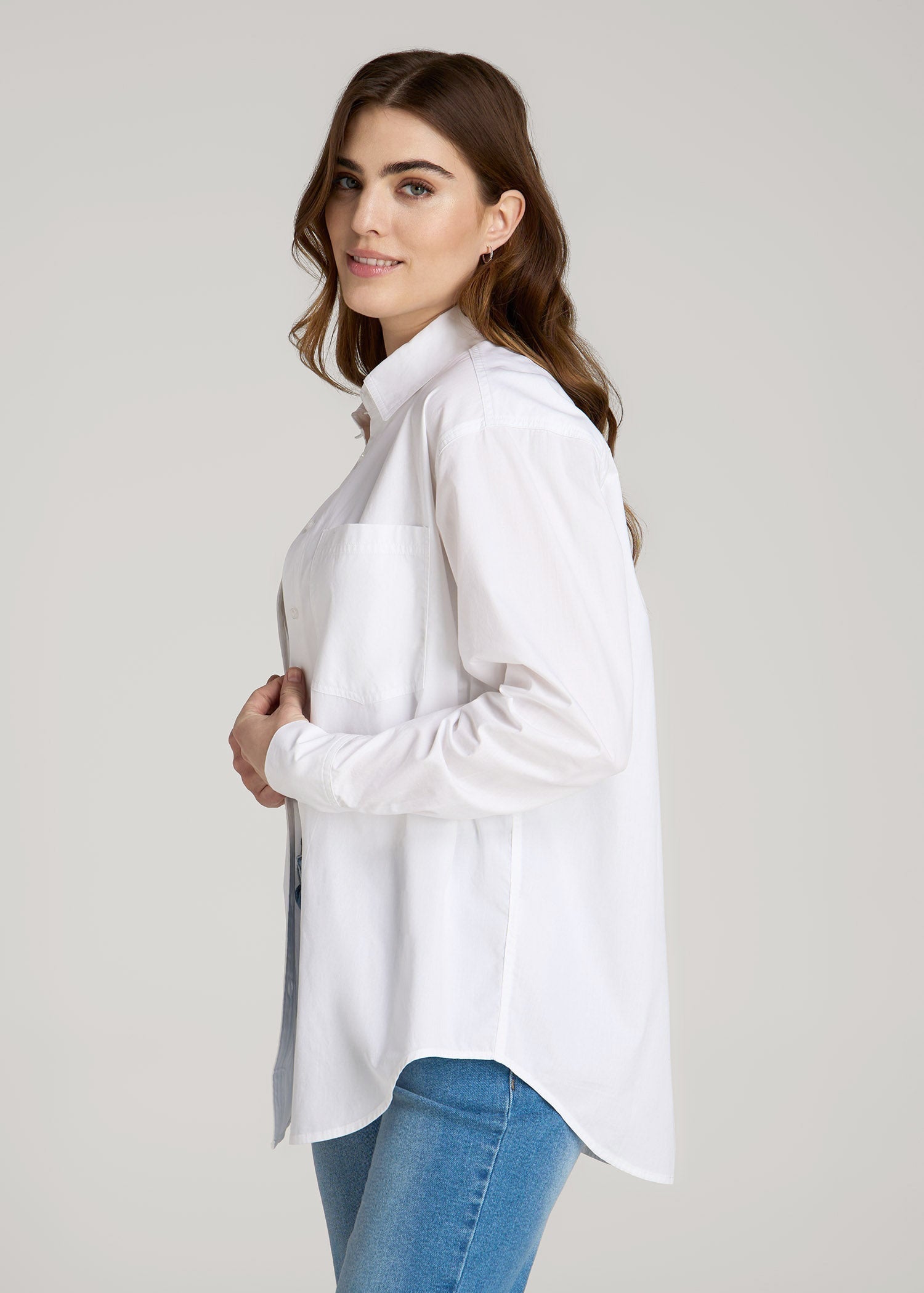American Tall Online Shop | Relaxed Poplin Button Up Shirt for Tall Women in Bright White