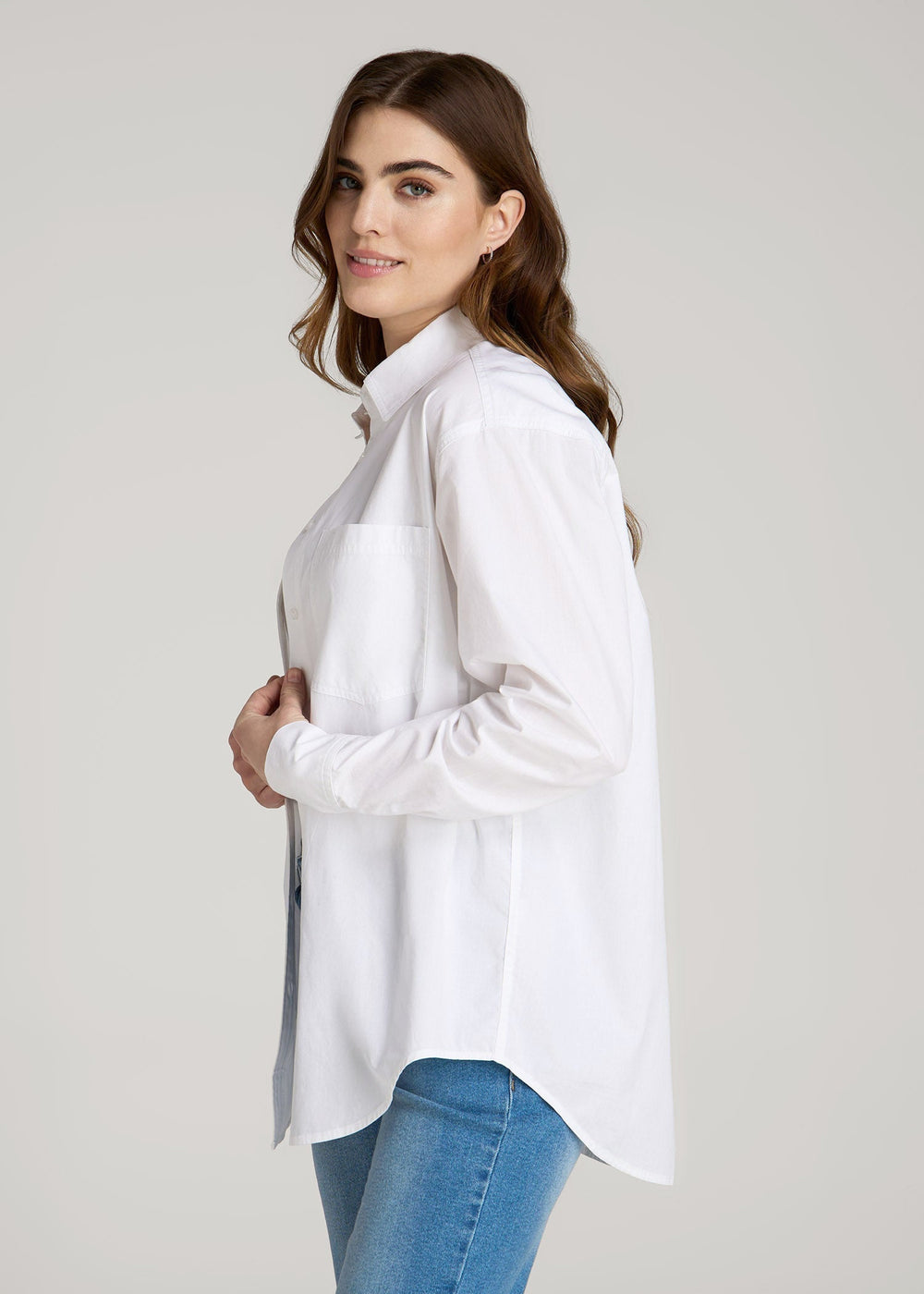 American Tall Online Shop | Relaxed Poplin Button Up Shirt for Tall Women in Bright White