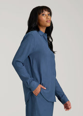 American Tall Discount | Long Sleeve Crinkle Blouse for Tall Women in Flag Blue