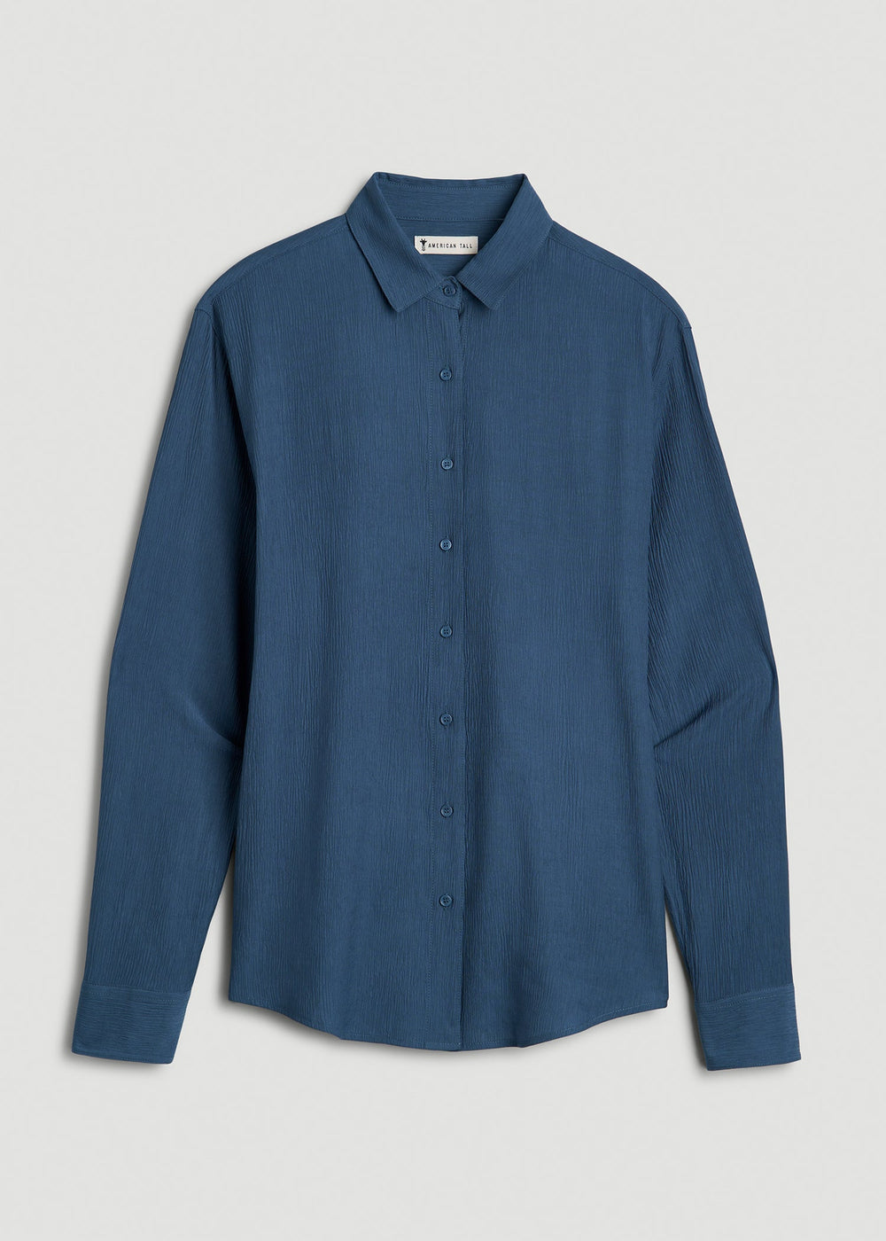 American Tall Discount | Long Sleeve Crinkle Blouse for Tall Women in Flag Blue