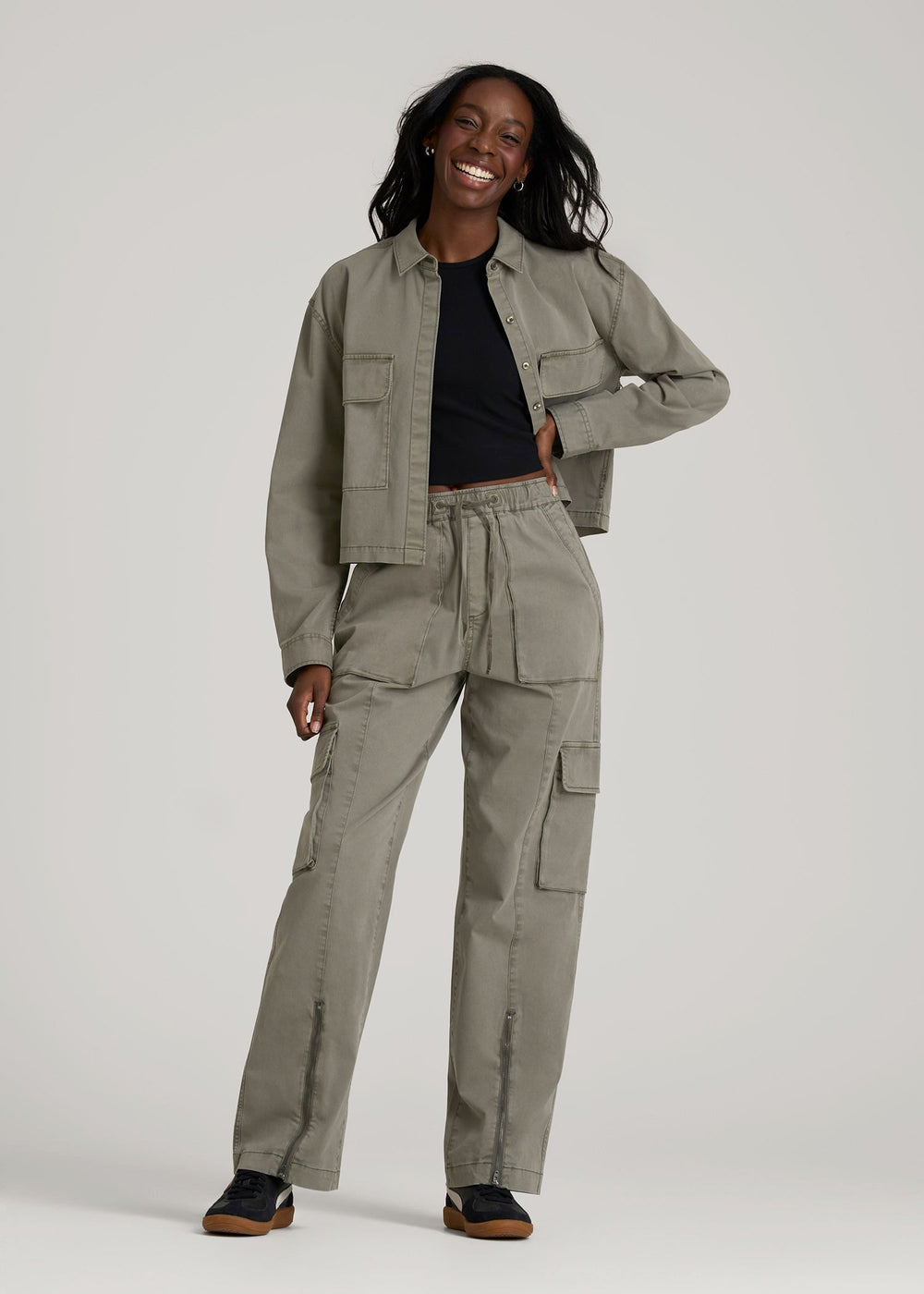 American Tall Online | Garment Dyed Utility Shirt for Tall Women in Camper Green