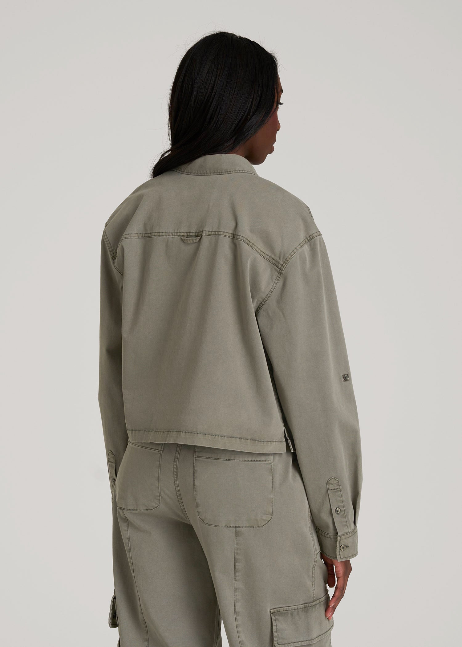 American Tall Online | Garment Dyed Utility Shirt for Tall Women in Camper Green