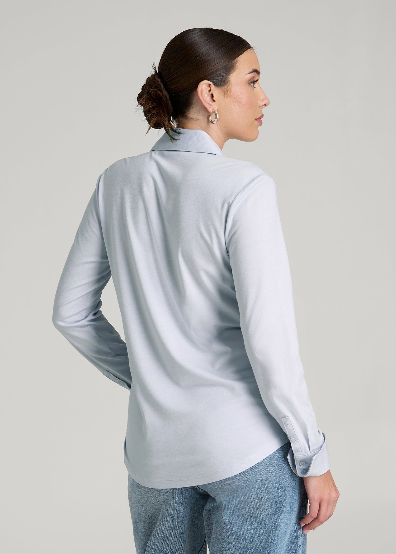 American Tall Sale | Slub Knit Button-Up Shirt for Tall Women in Light Blue