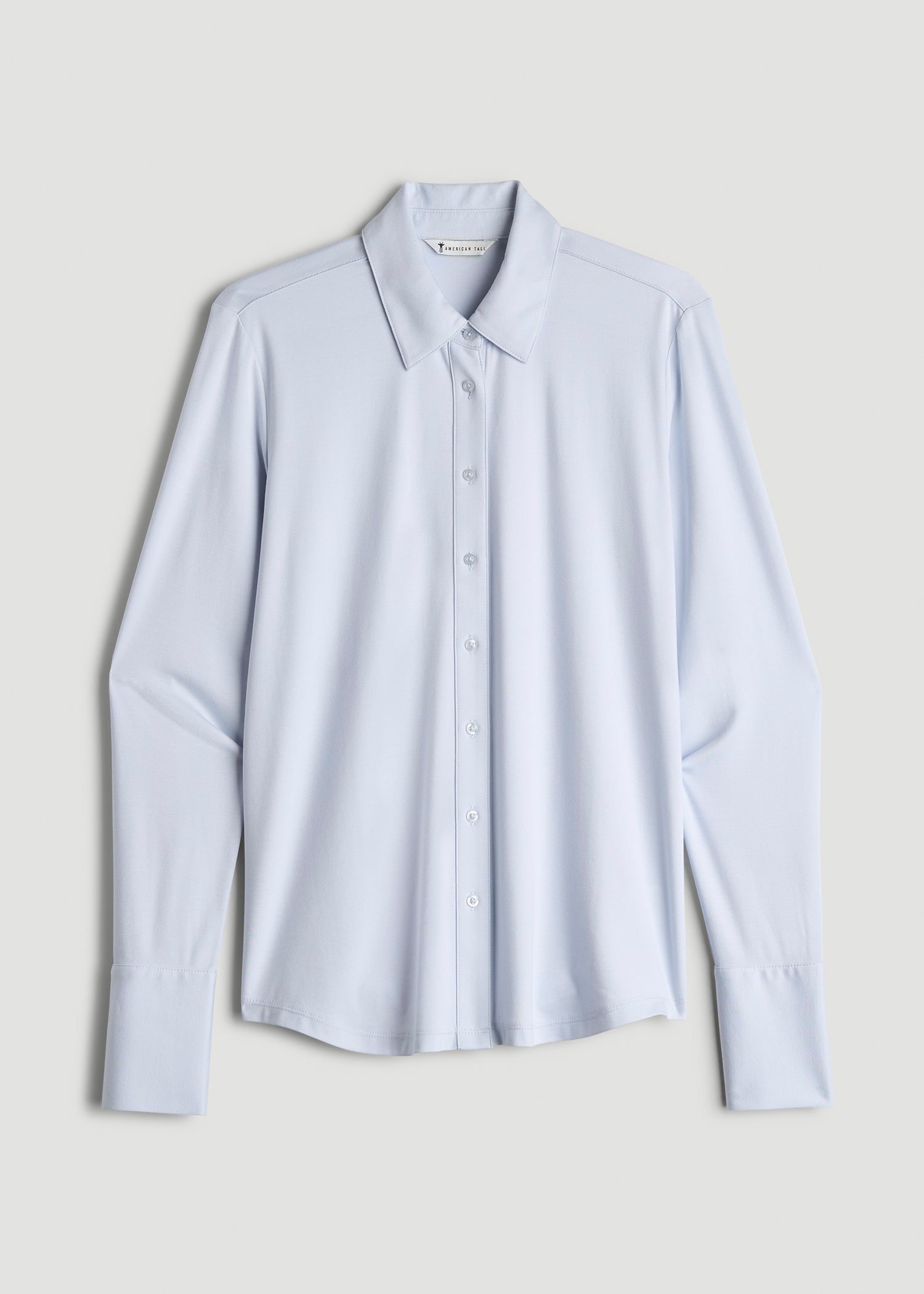 American Tall Sale | Slub Knit Button-Up Shirt for Tall Women in Light Blue