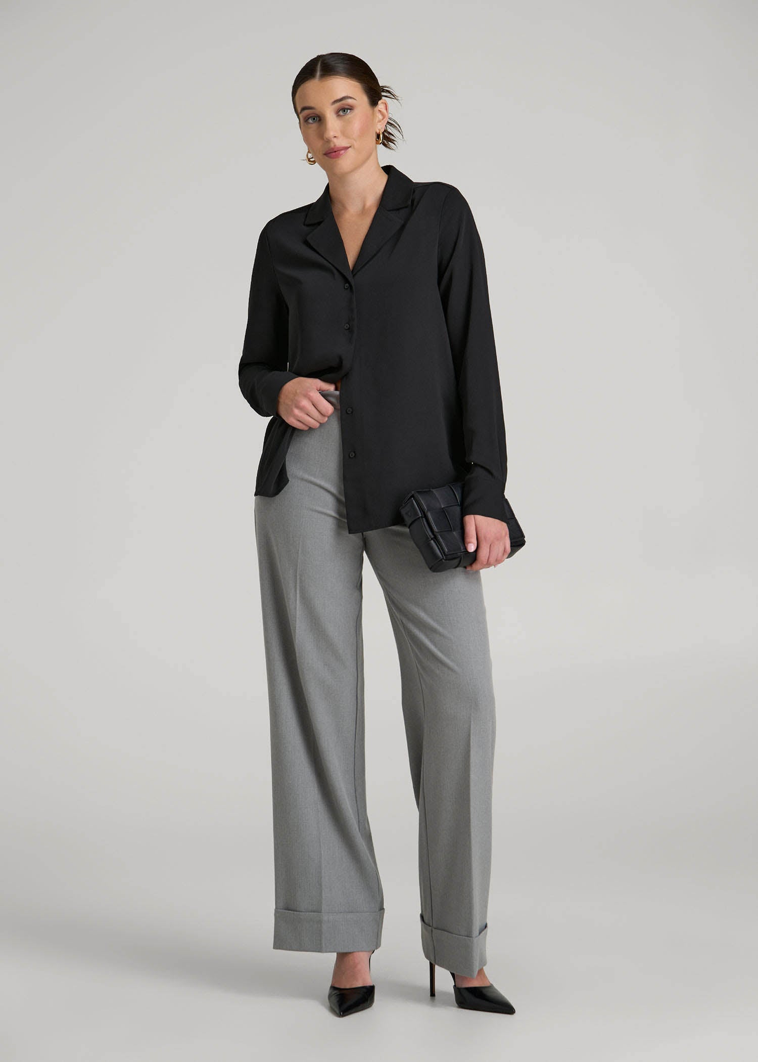 American Tall For Sale | Notch Collar Blouse for Tall Women in Black